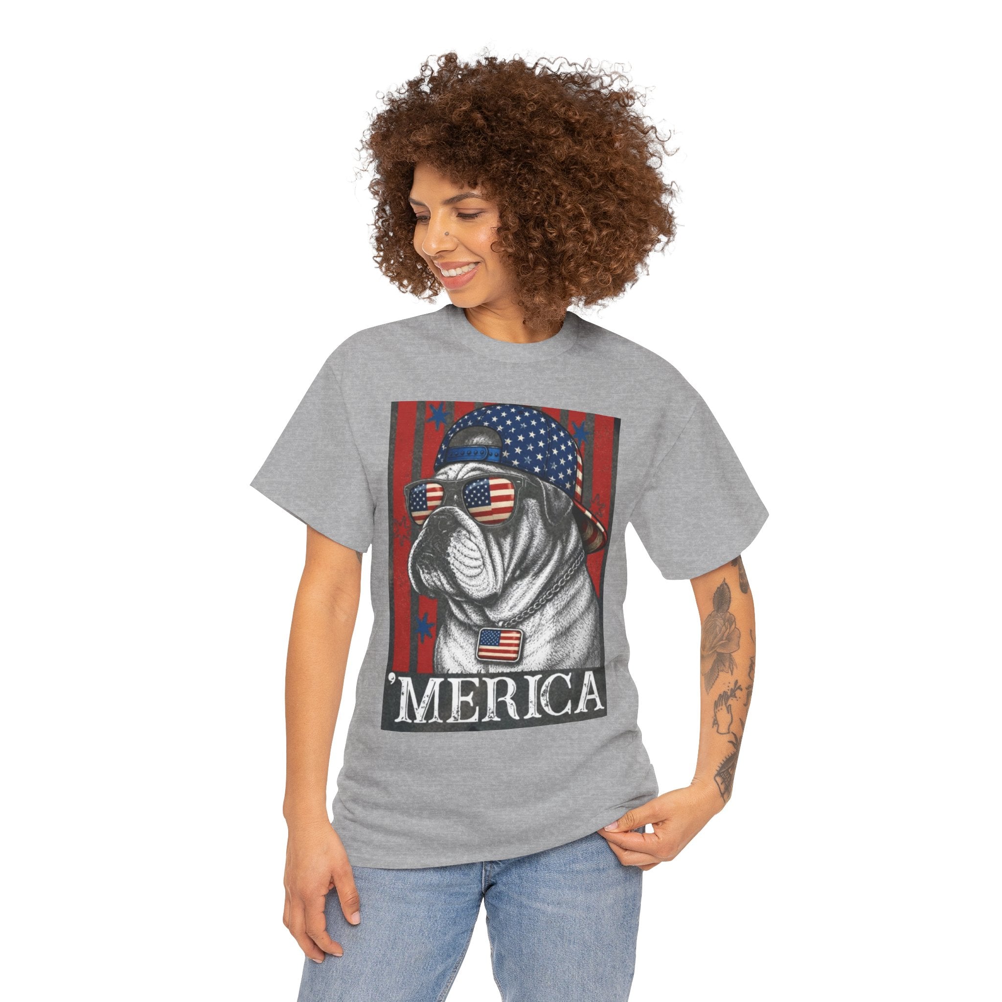 'Merica Bulldog T-Shirt — Patriotic American Flag Tee for Fourth of July
