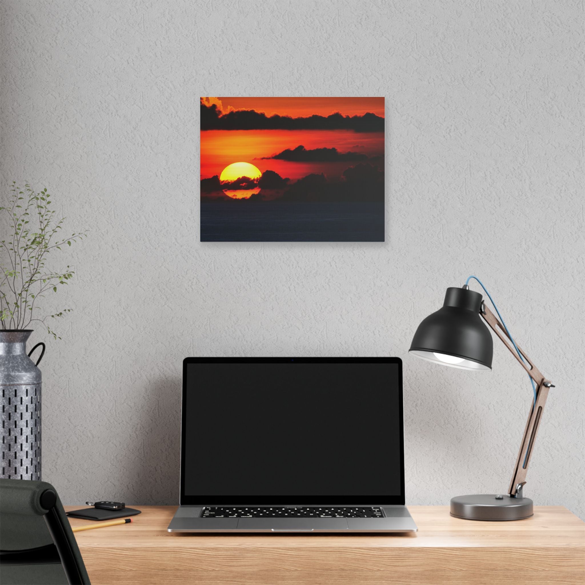 Sunset Ocean Canvas Print — Dramatic Red Sunset Wall Art