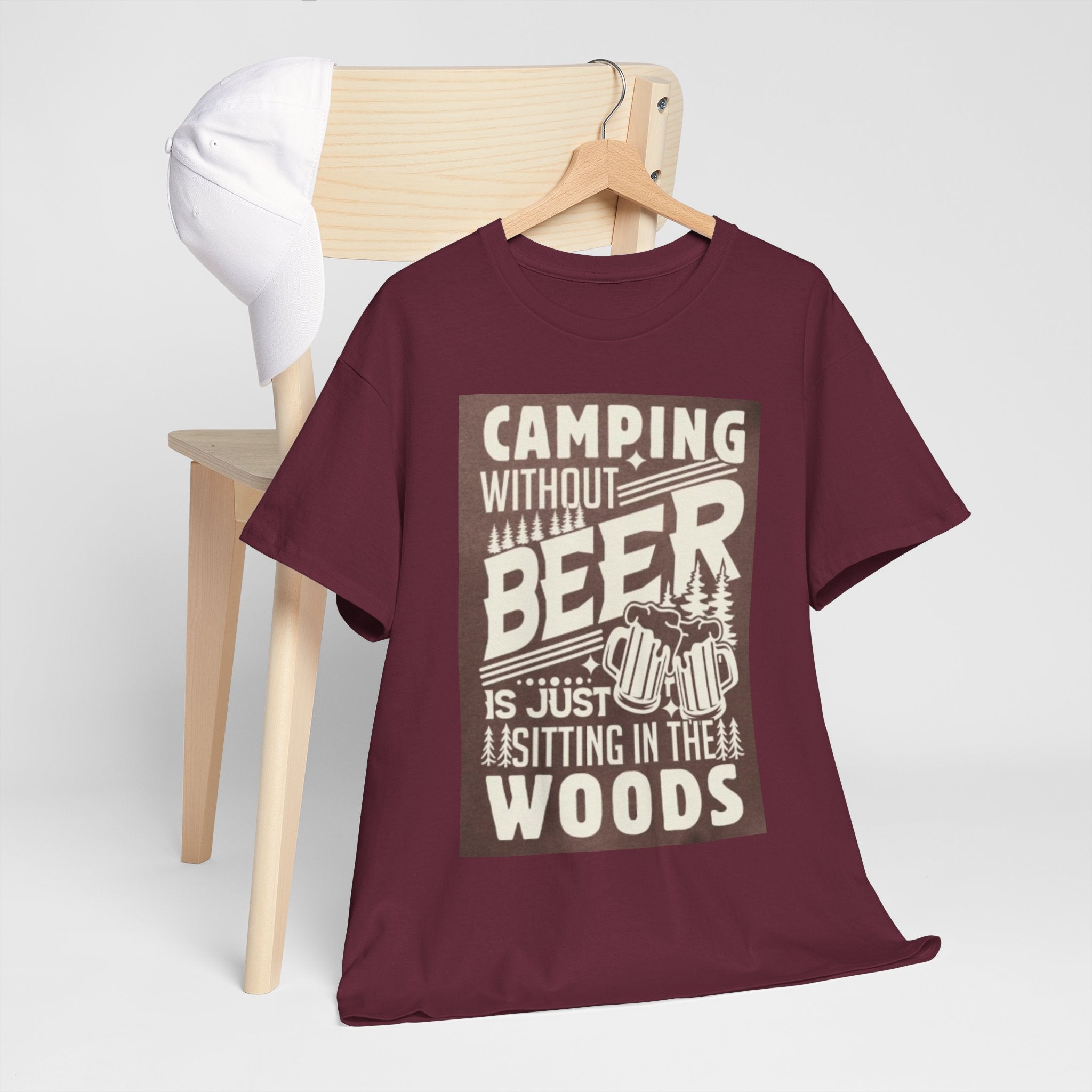 Camping Beer T-Shirt — "Camping Without Beer Is Just Sitting in the Woods" Outdoor Campfire Tee