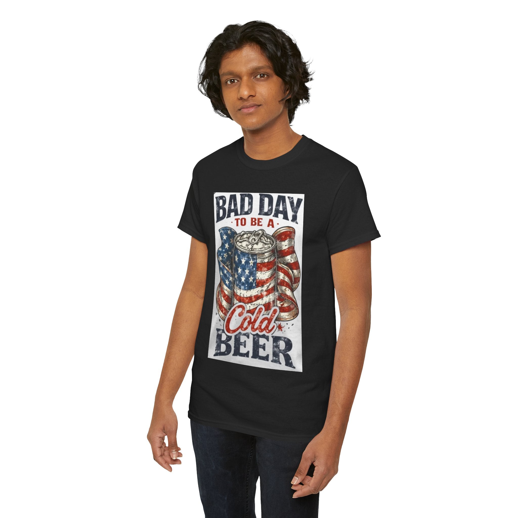 Bad Day to Be a Cold Beer T-Shirt — American Flag Beer Can Graphic Tee