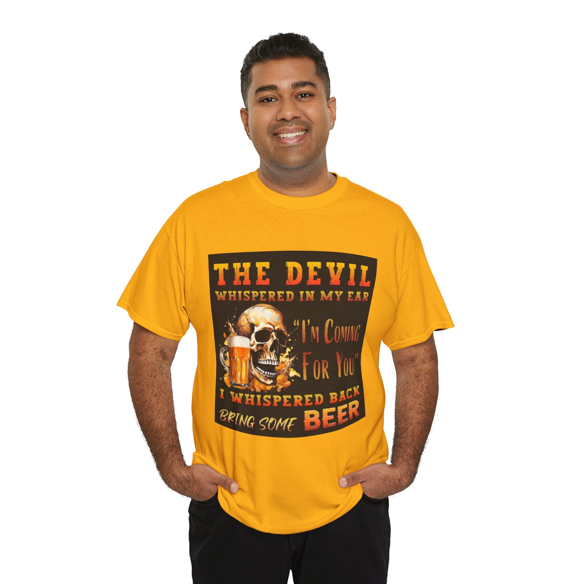 Devil Whispered T-Shirt — “I’m Coming For You” Skull Beer Graphic Tee