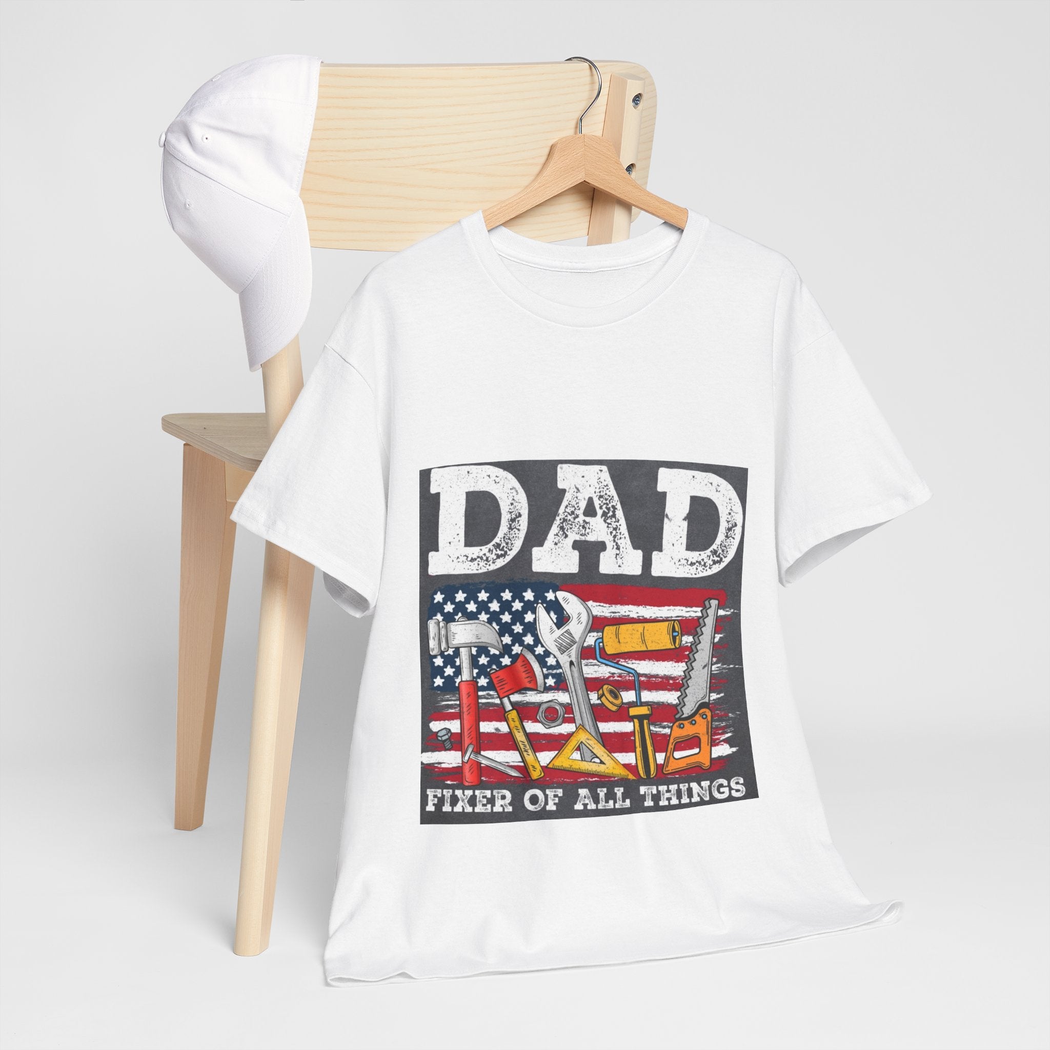 Dad Fixer Of All Things T-Shirt — American Flag Tool Graphic Tee for Fathers