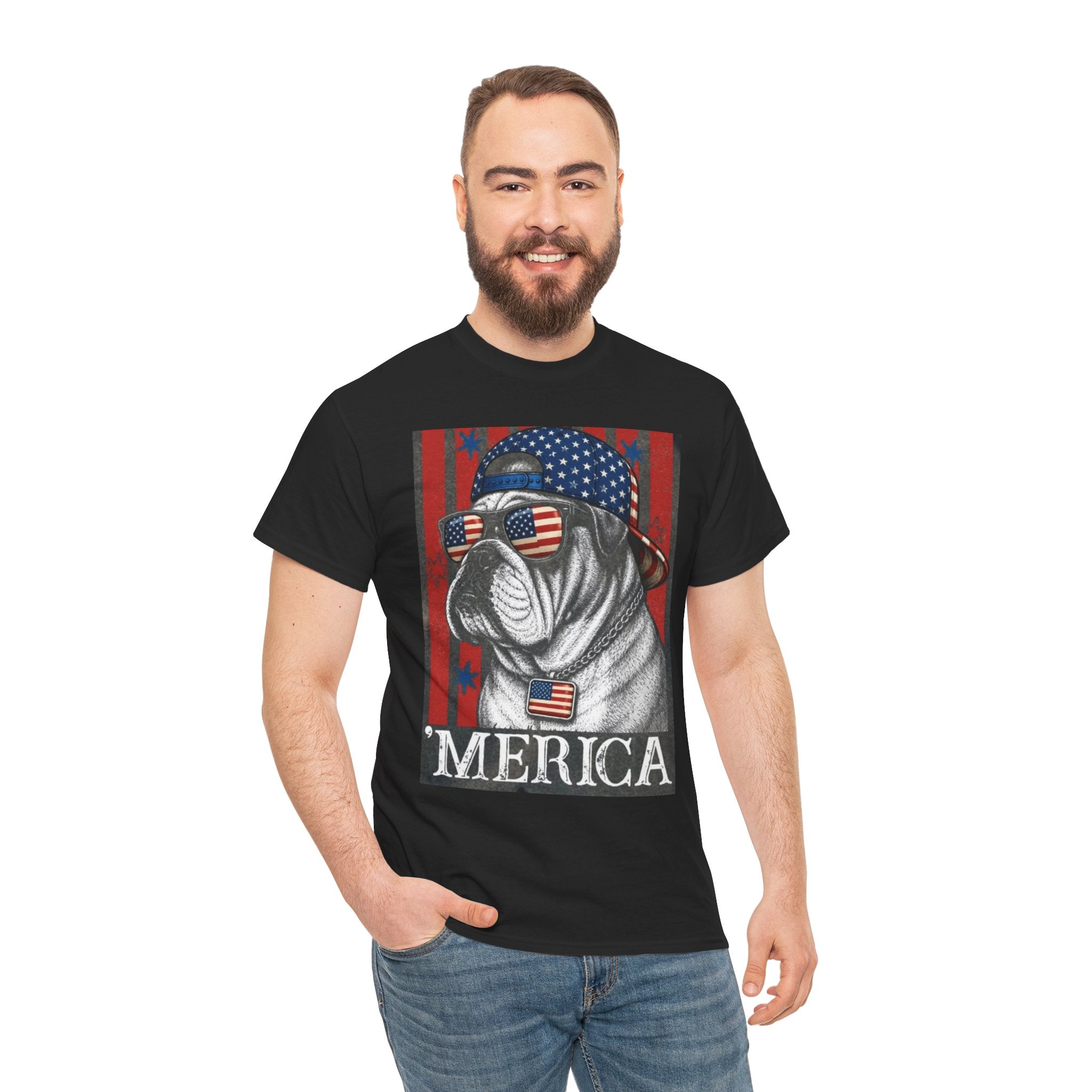 'Merica Bulldog T-Shirt — Patriotic American Flag Tee for Fourth of July