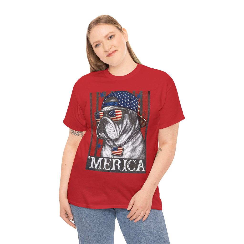 'Merica Bulldog T-Shirt — Patriotic American Flag Tee for Fourth of July