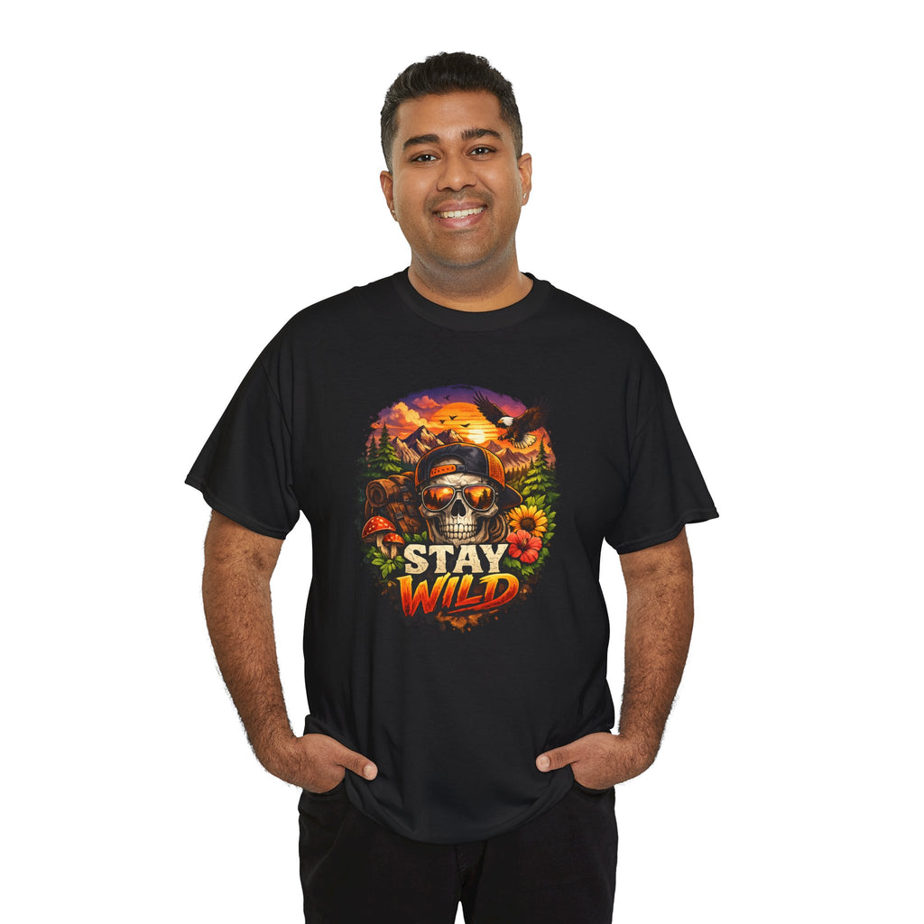 Stay Wild Skull Tee — Vintage Sunset Skull & Sunflower Graphic T-Shirt