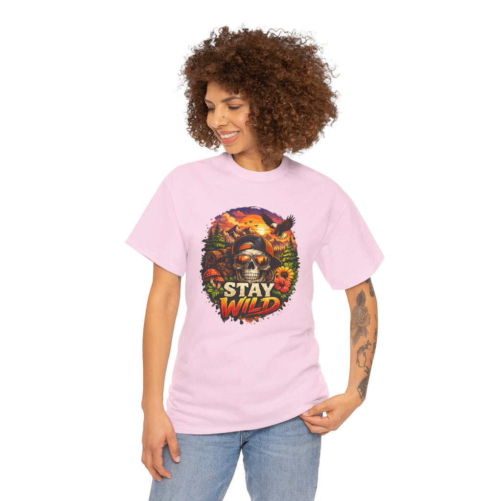 Stay Wild Skull Tee — Vintage Sunset Skull & Sunflower Graphic T-Shirt