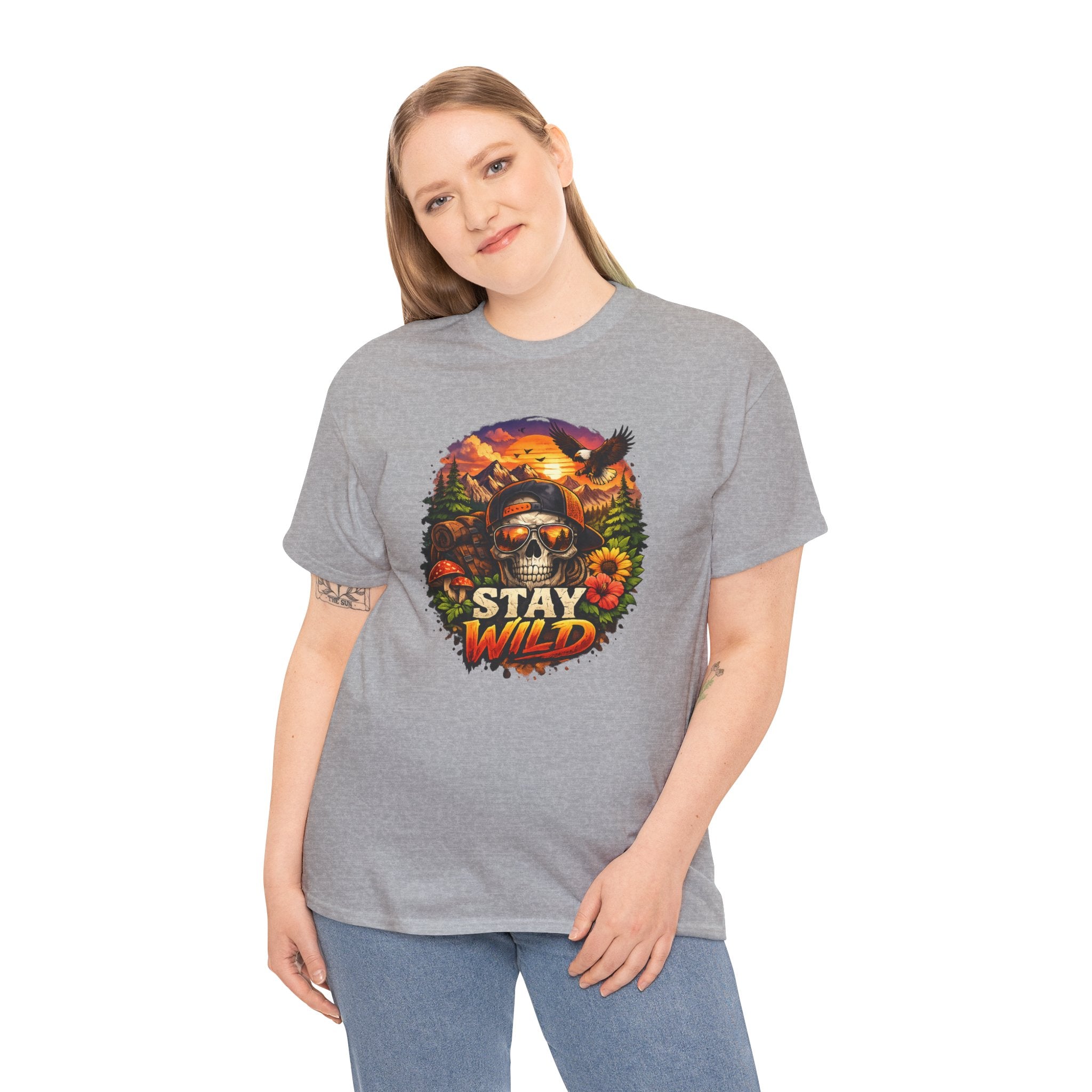 Stay Wild Skull Tee — Vintage Sunset Skull & Sunflower Graphic T-Shirt