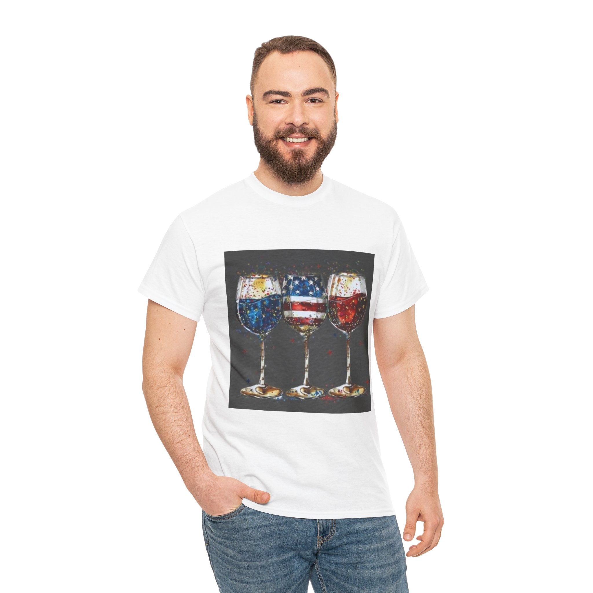 Wine Glasses with American Flag Design Tee