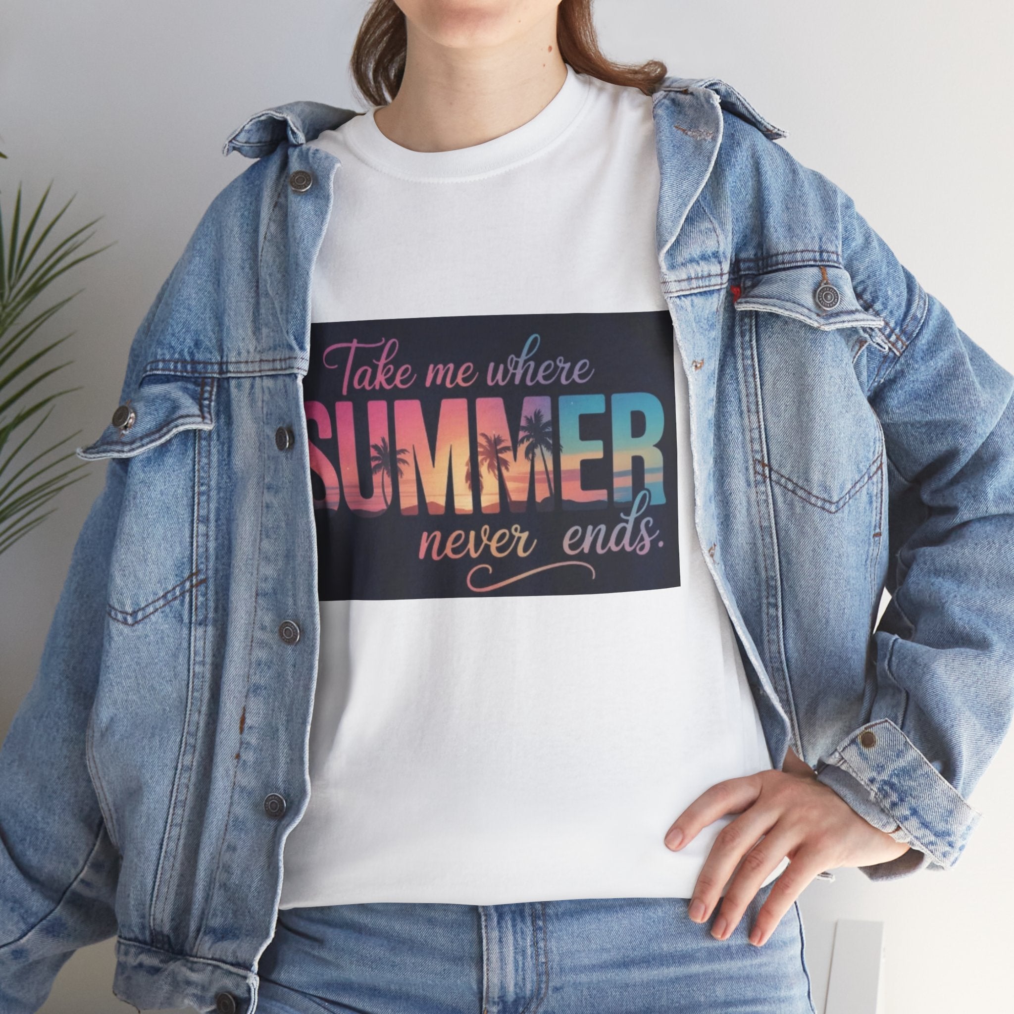 T-Shirt — "Take Me Where Summer Never Ends" Retro Beach Vibes