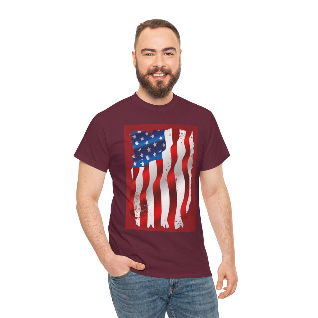 American Flag Graphic Tee — Distressed Wavy Stars & Stripes