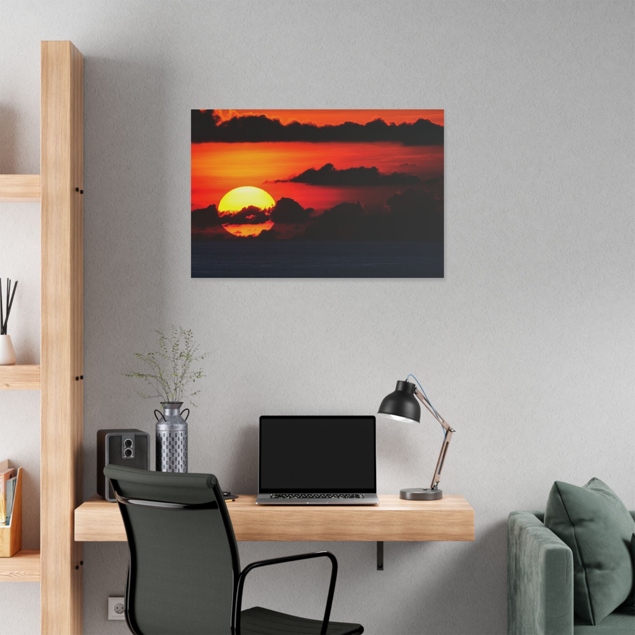Sunset Ocean Canvas Print — Dramatic Red Sunset Wall Art
