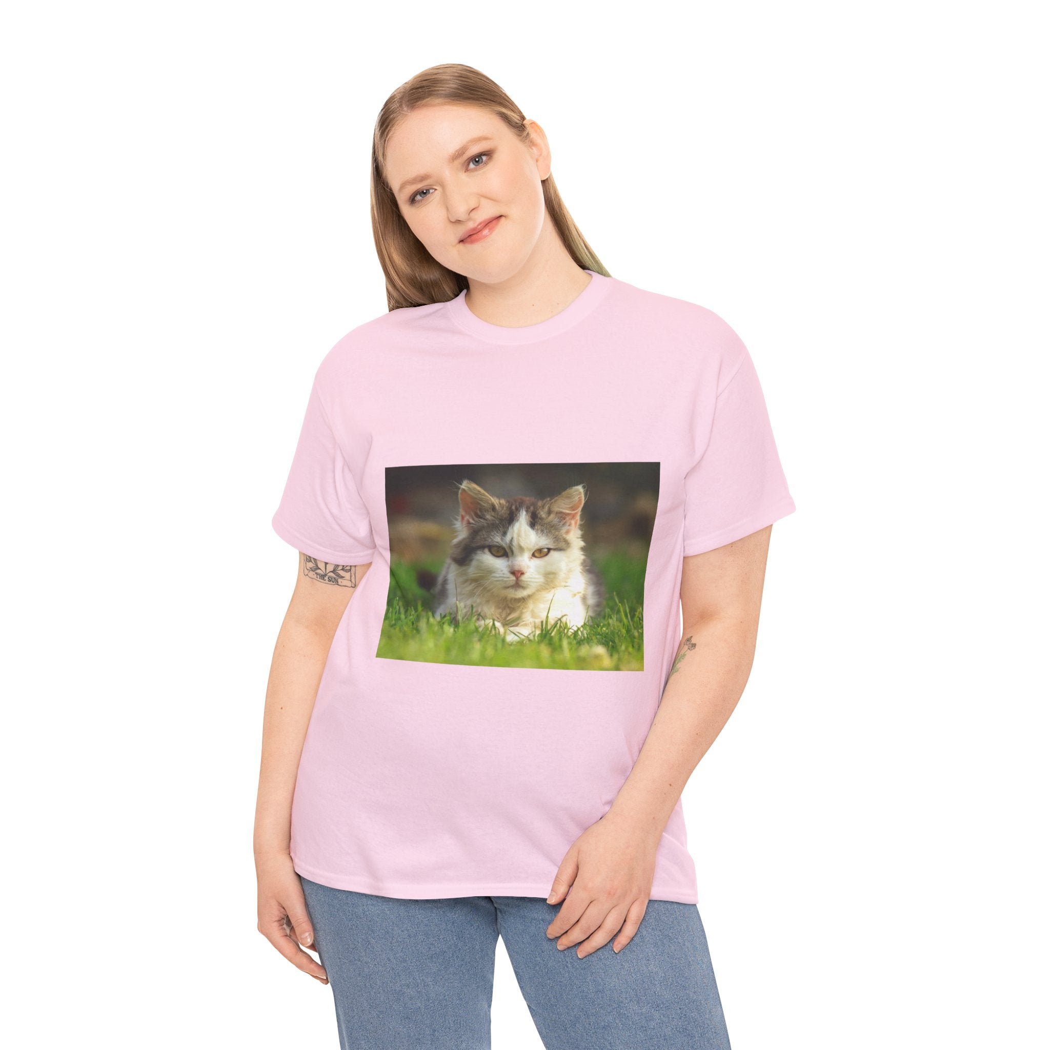Cat Photo Tee — Relaxed Cat Lying in Grass T-Shirt