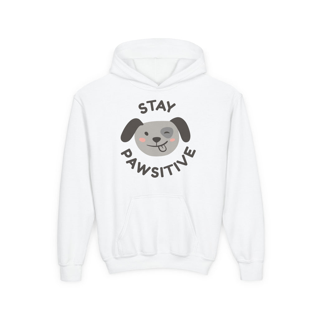 Stay Pawsitive Youth Hoodie – Cute Dog Graphic Kids Sweatshirt