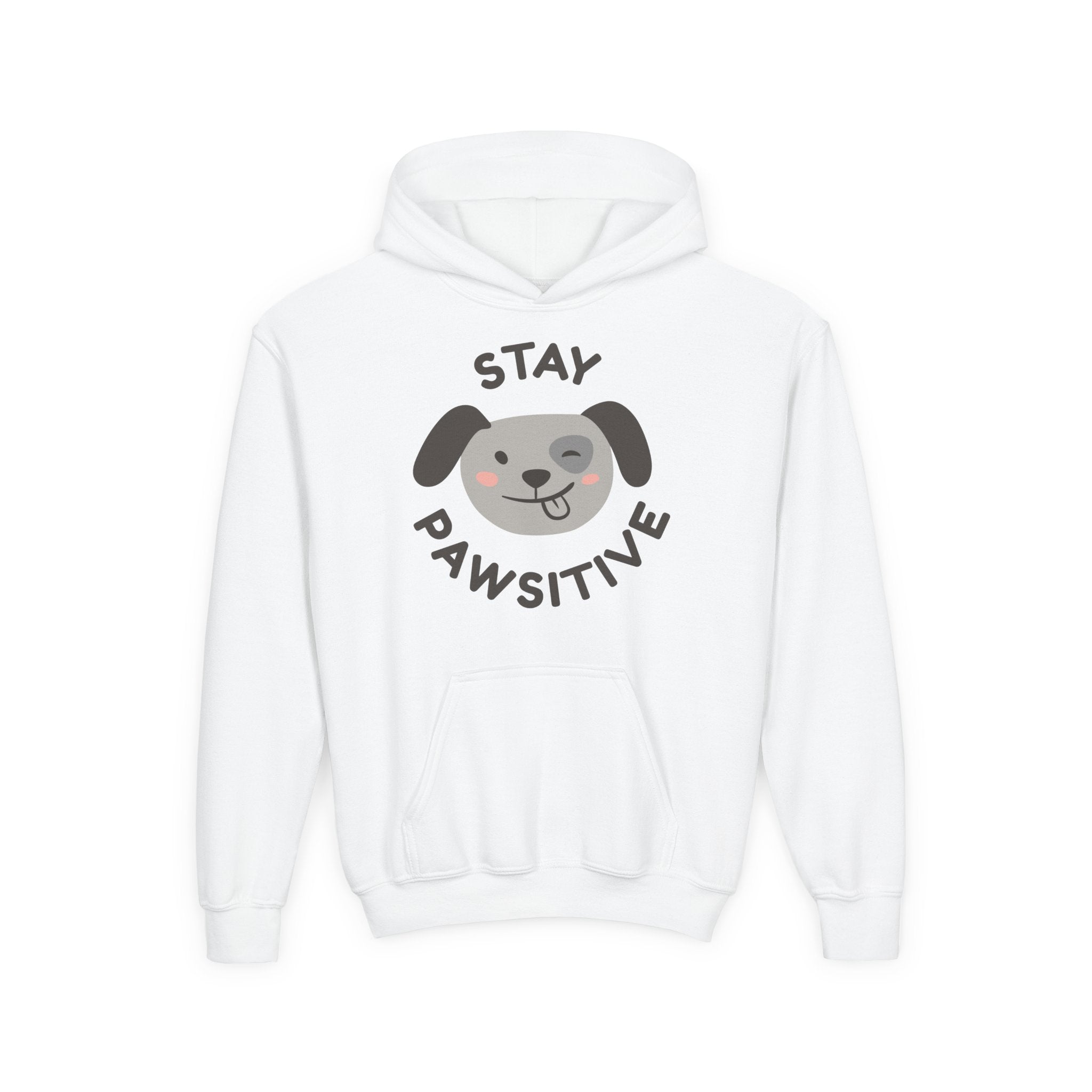 Stay Pawsitive Youth Hoodie – Cute Dog Graphic Kids Sweatshirt