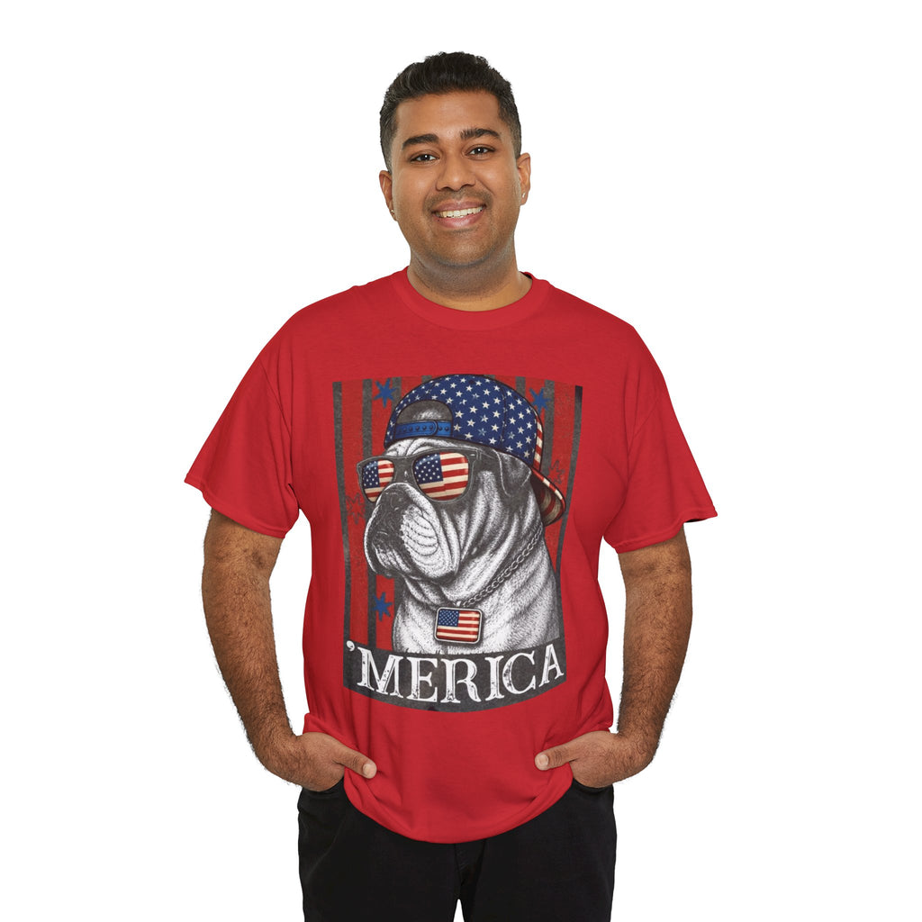 'Merica Bulldog T-Shirt — Patriotic American Flag Tee for Fourth of July