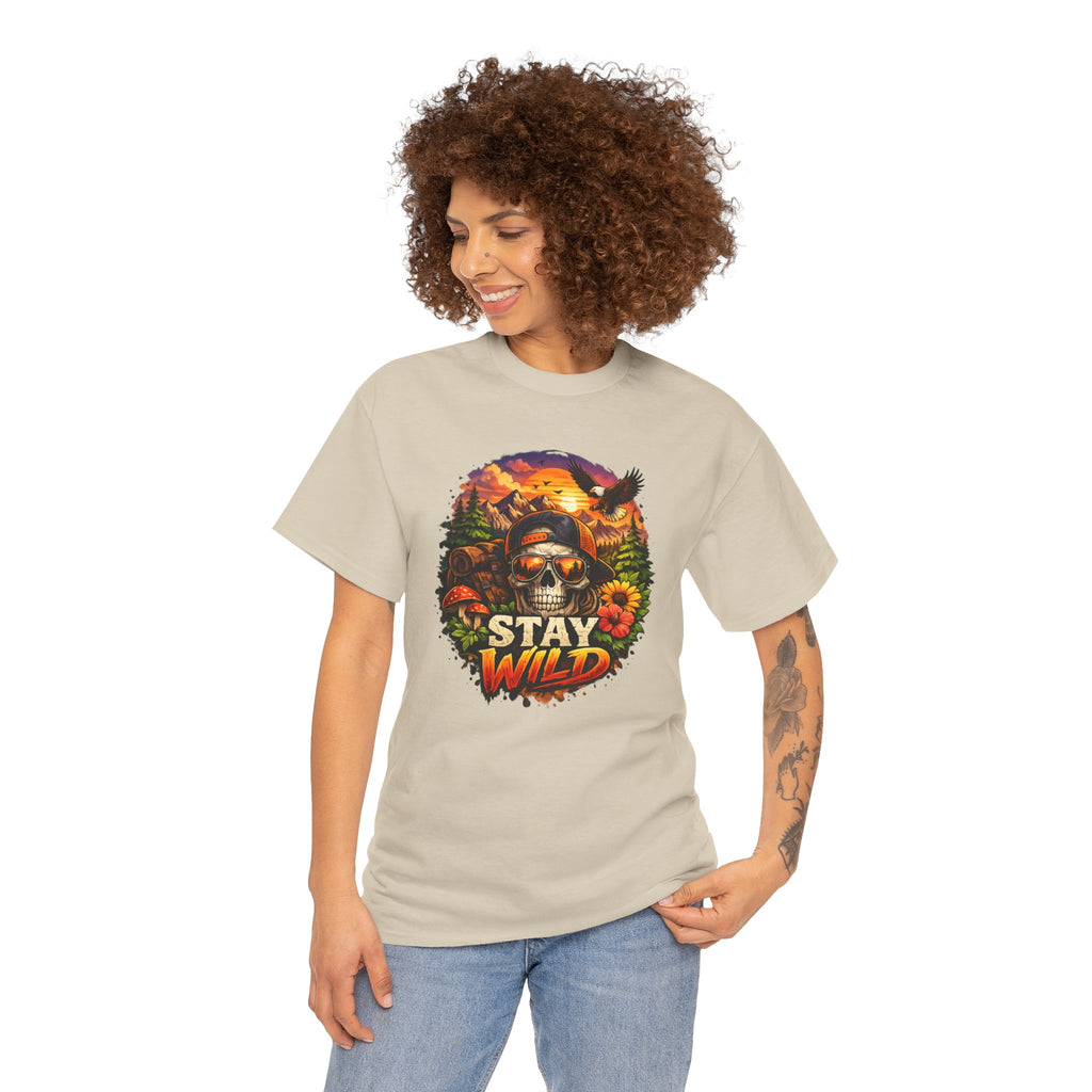 Stay Wild Skull Tee — Vintage Sunset Skull & Sunflower Graphic T-Shirt