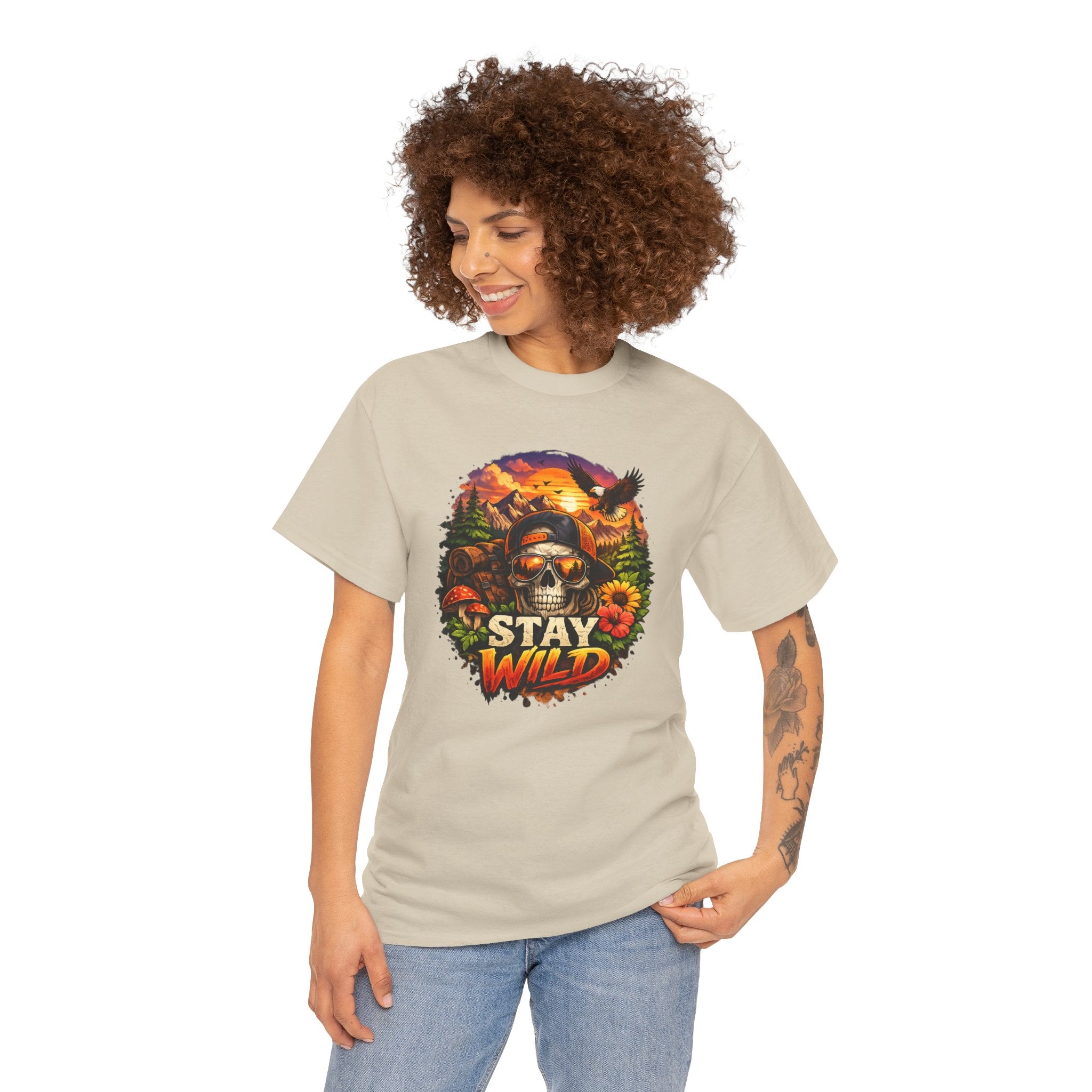 Stay Wild Skull Tee — Vintage Sunset Skull & Sunflower Graphic T-Shirt