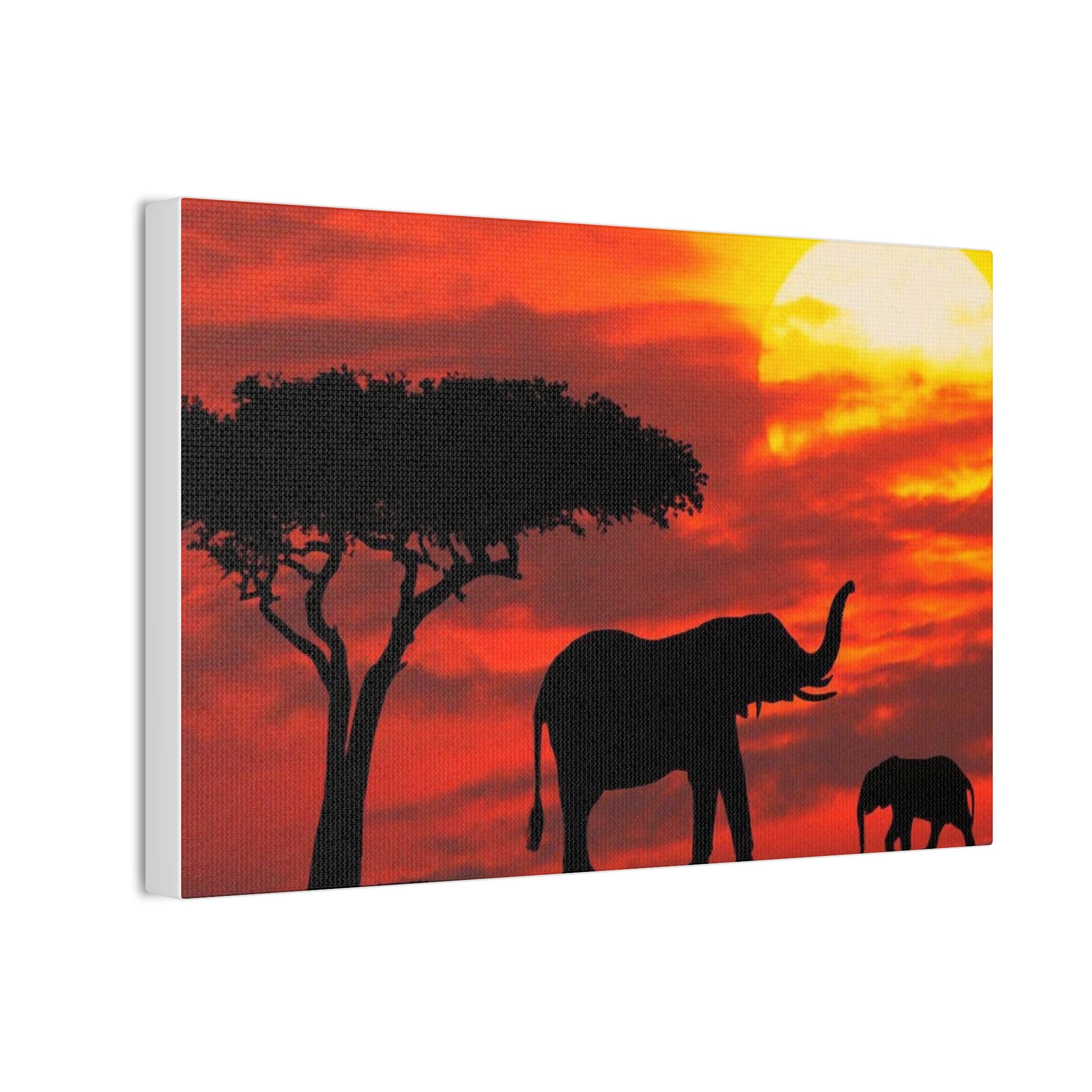 Elephant Sunset Canvas Print — African Safari Wall Art