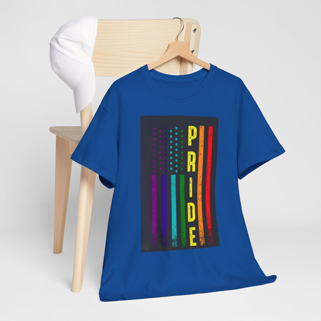 Pride Rainbow Flag Tee — Vertical "PRIDE" Graphic T-Shirt