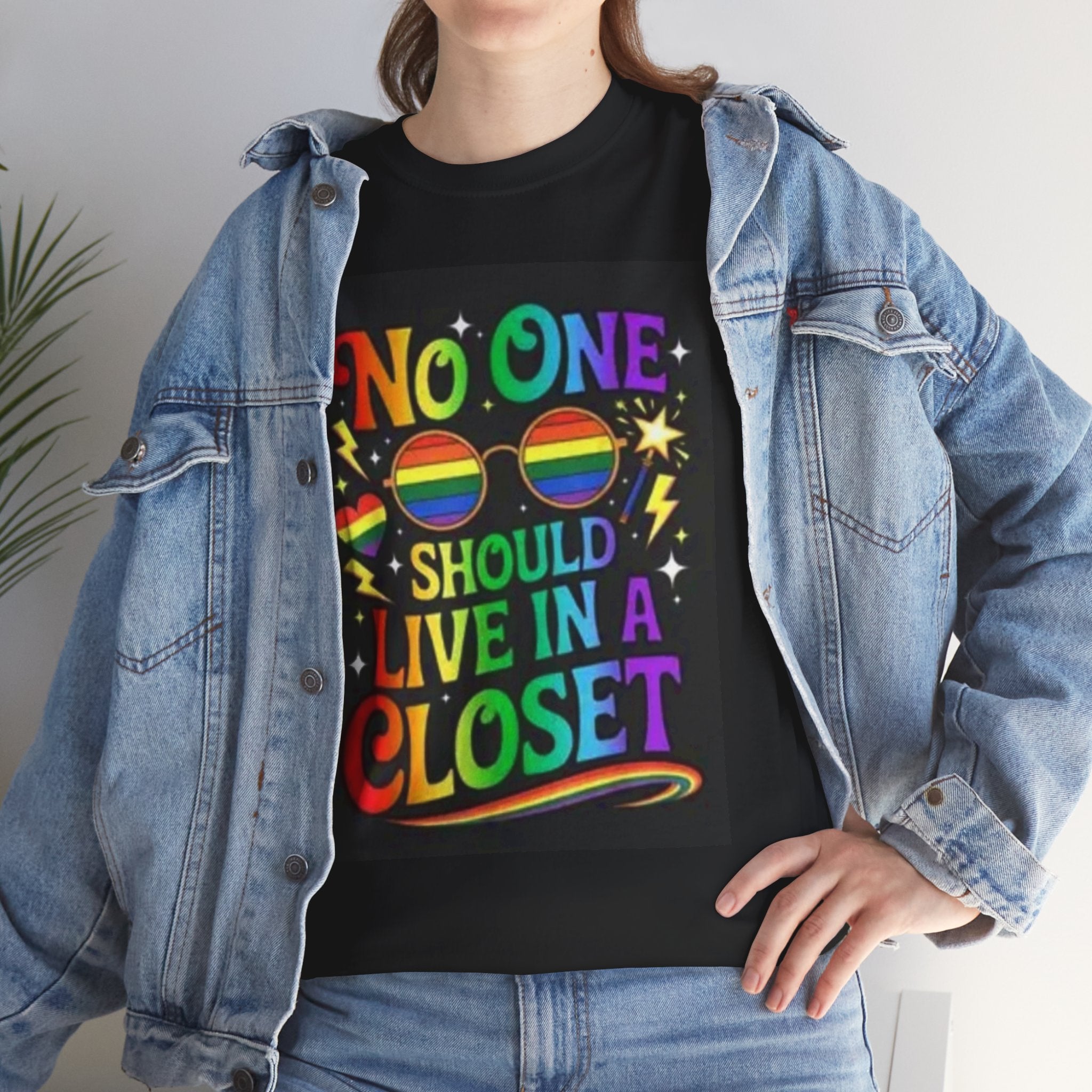 T‑Shirt — "No One Should Live in a Closet" Rainbow Pride Tee