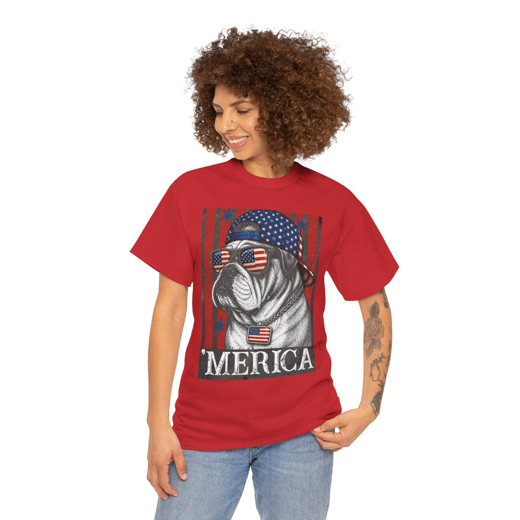 'Merica Bulldog T-Shirt — Patriotic American Flag Tee for Fourth of July