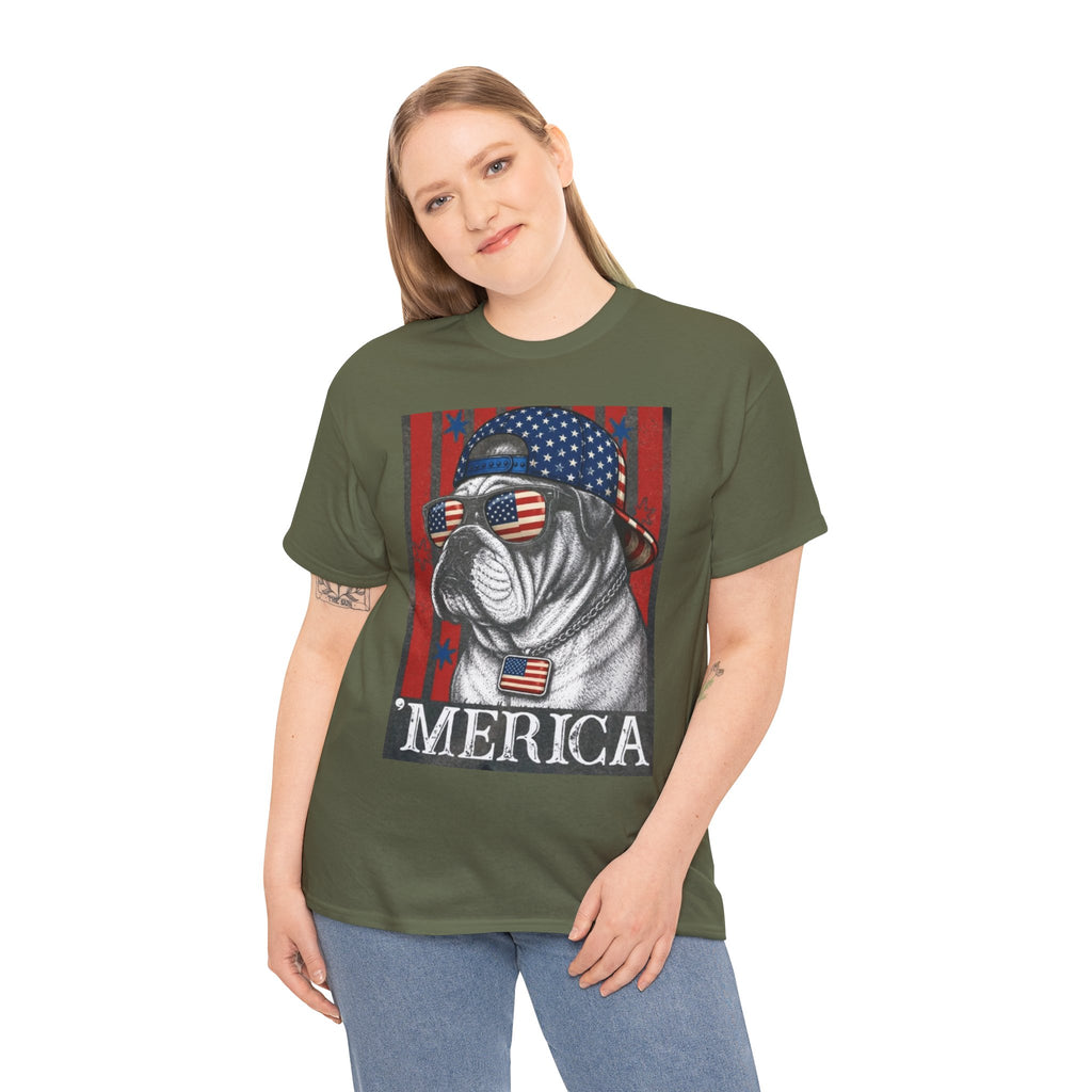 'Merica Bulldog T-Shirt — Patriotic American Flag Tee for Fourth of July