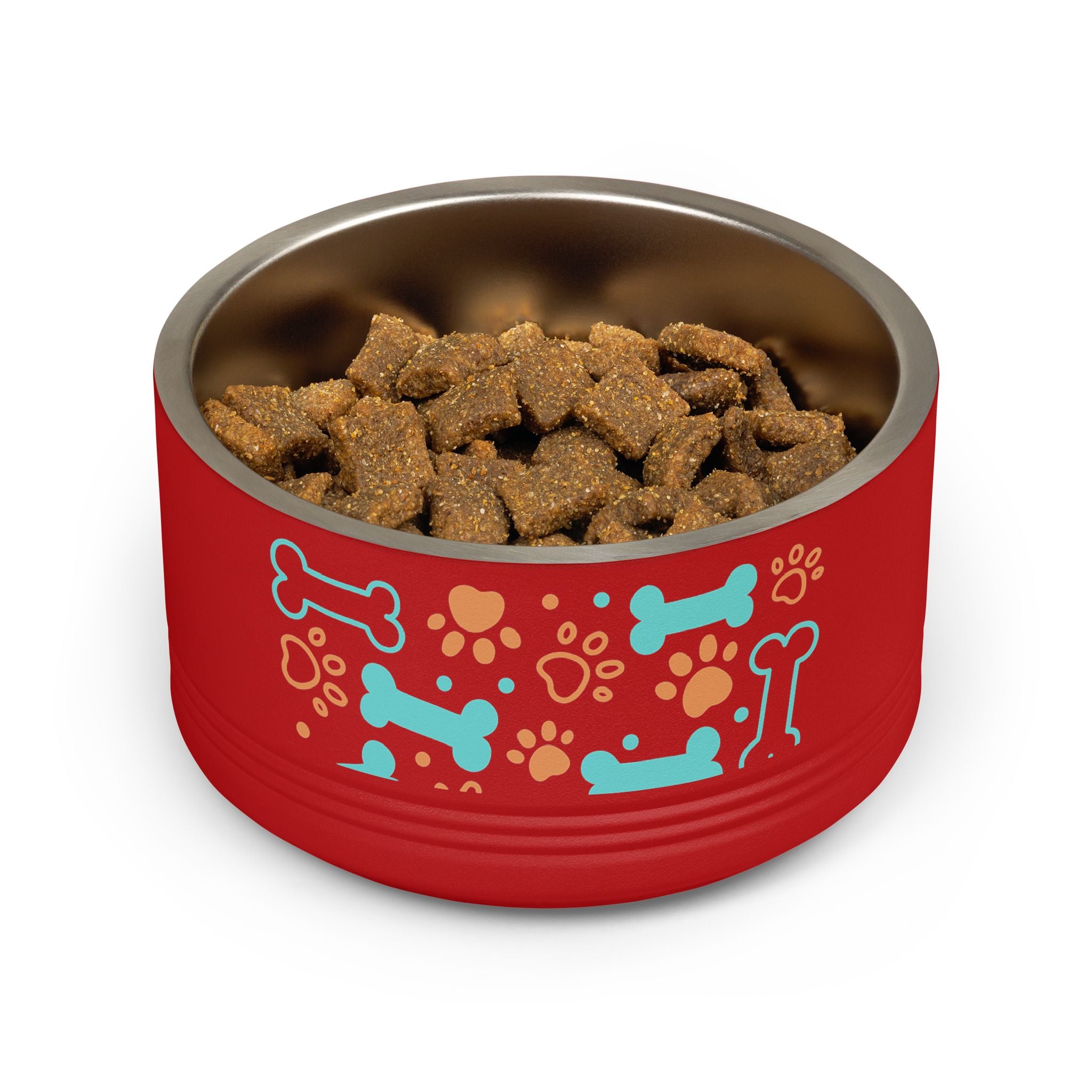 Dog Bone & Paw Print Pet Bowl — 18oz Stainless Steel Dog Food Dish