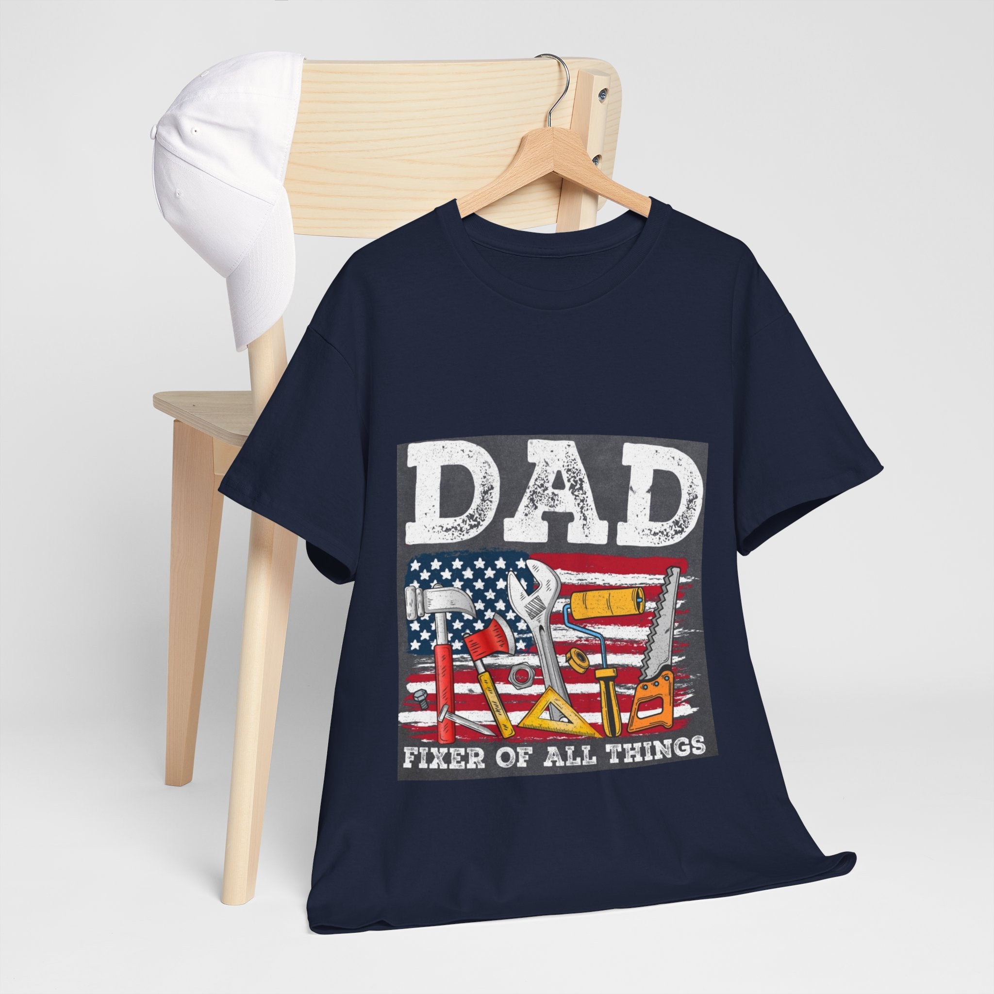 Dad Fixer Of All Things T-Shirt — American Flag Tool Graphic Tee for Fathers