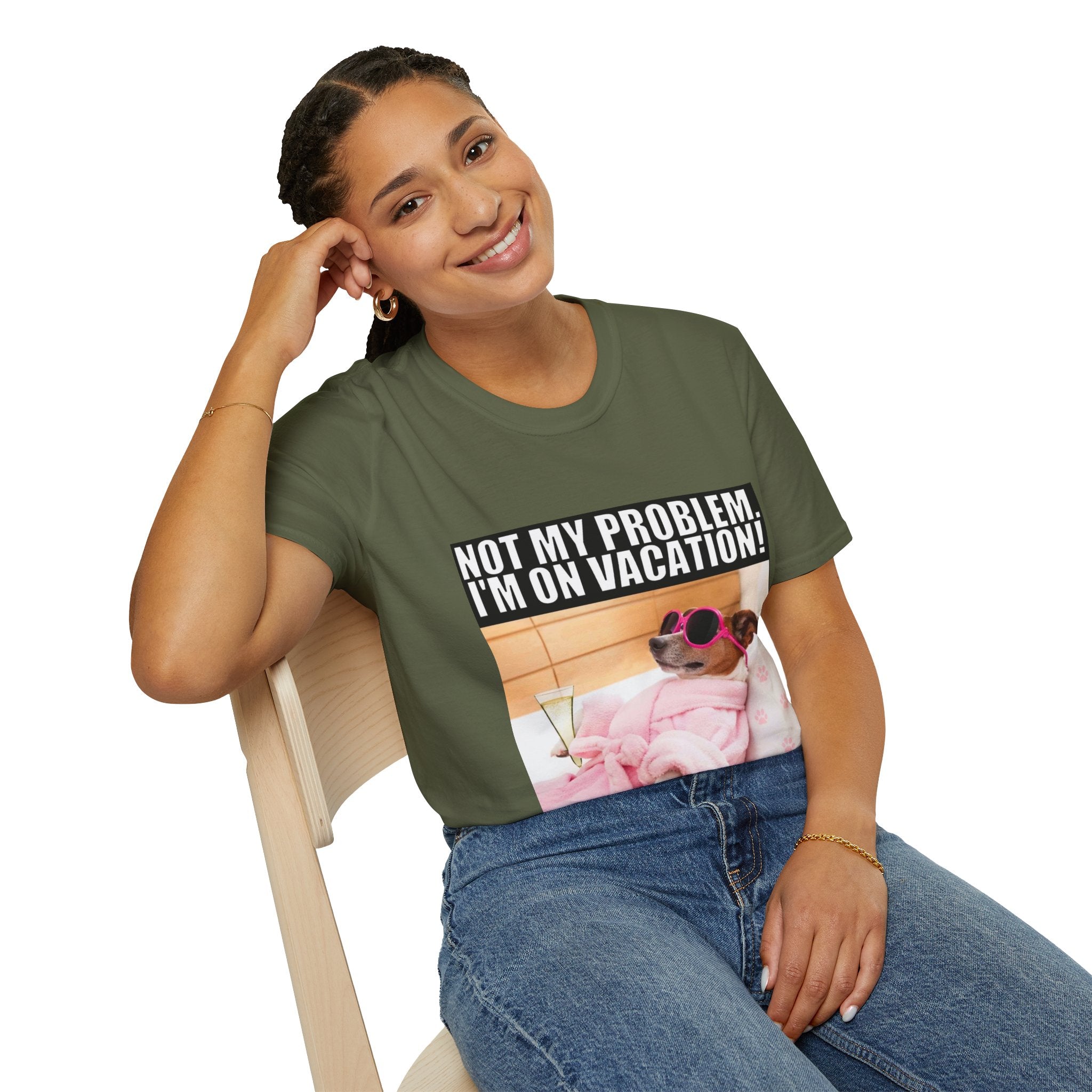 Vacation Vibes T-Shirt — "Not My Problem, I'm On Vacation" Relaxed Dog Graphic Tee