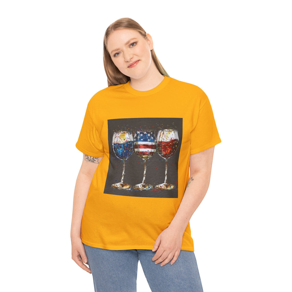 Wine Glasses with American Flag Design Tee