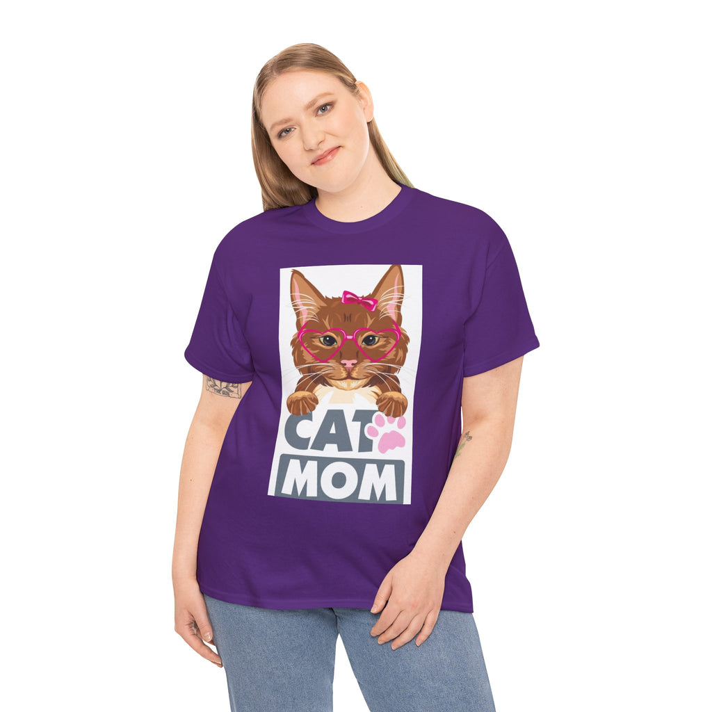 Cat Mom T-Shirt — Cute Cat Face Graphic Tee with "CAT MOM" Paw Print