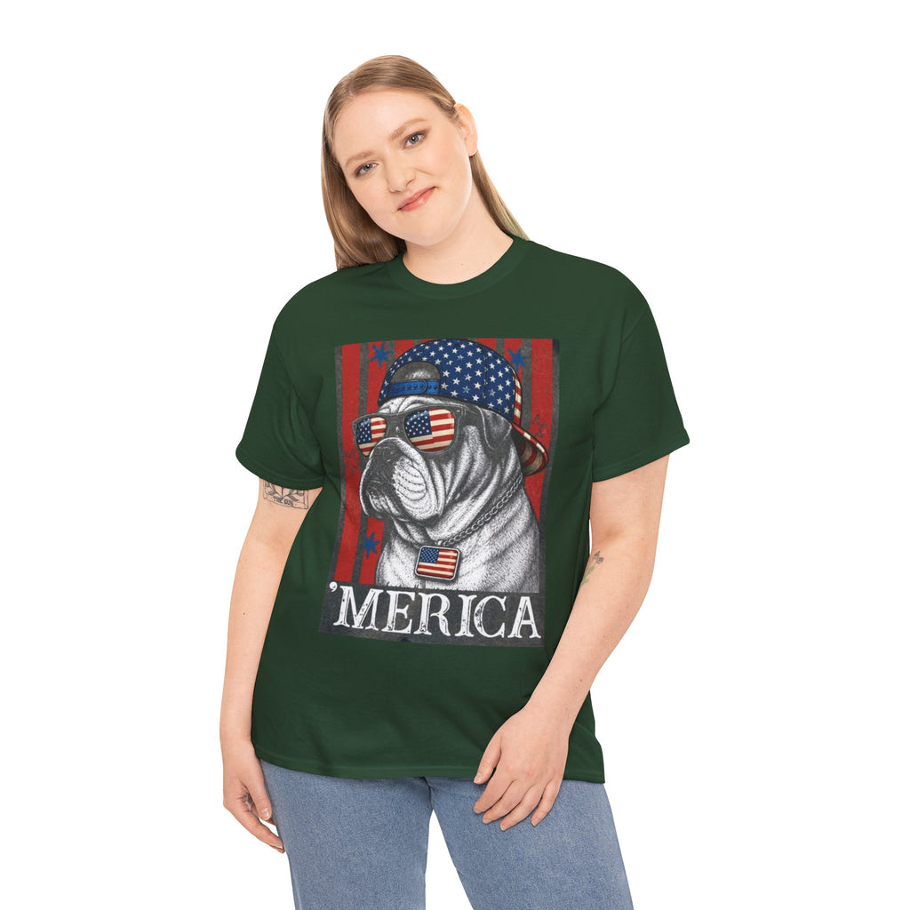 'Merica Bulldog T-Shirt — Patriotic American Flag Tee for Fourth of July