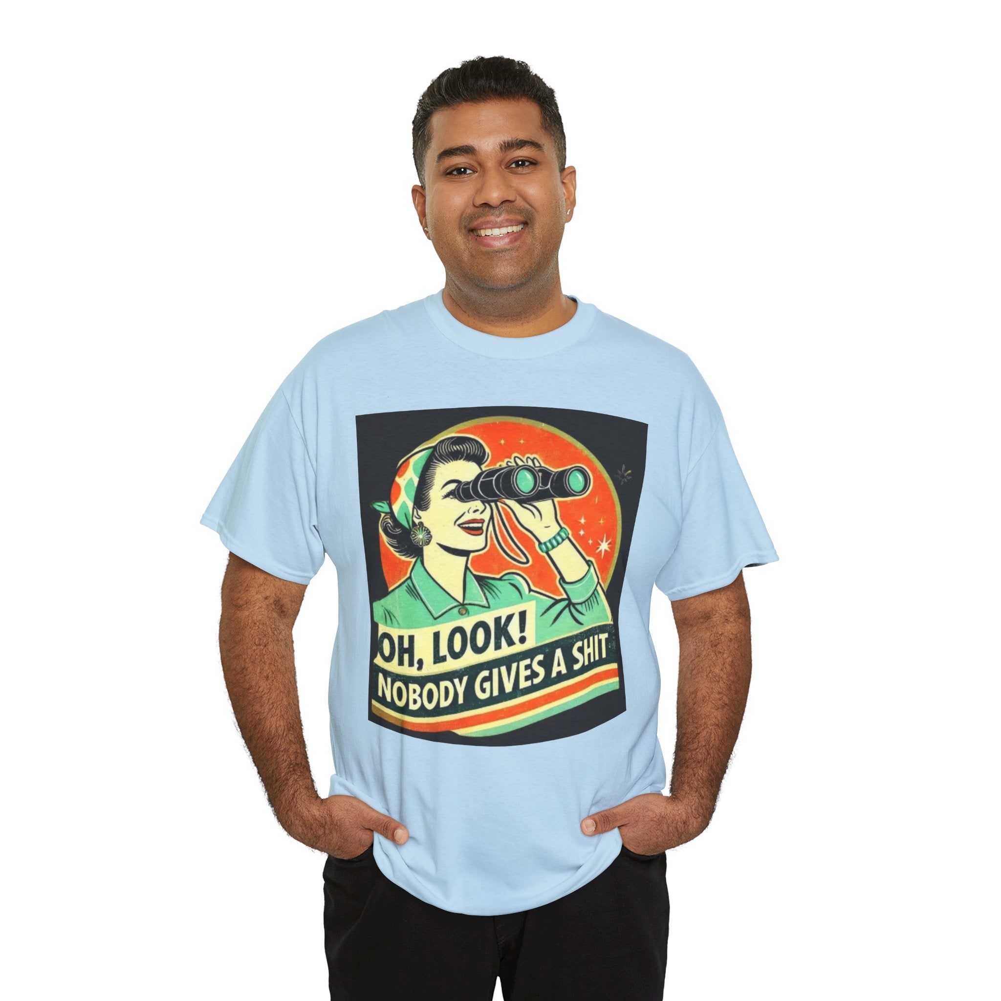 Graphic Tee — "Oh, Look! Nobody Gives a Shit" Retro Binoculars Design