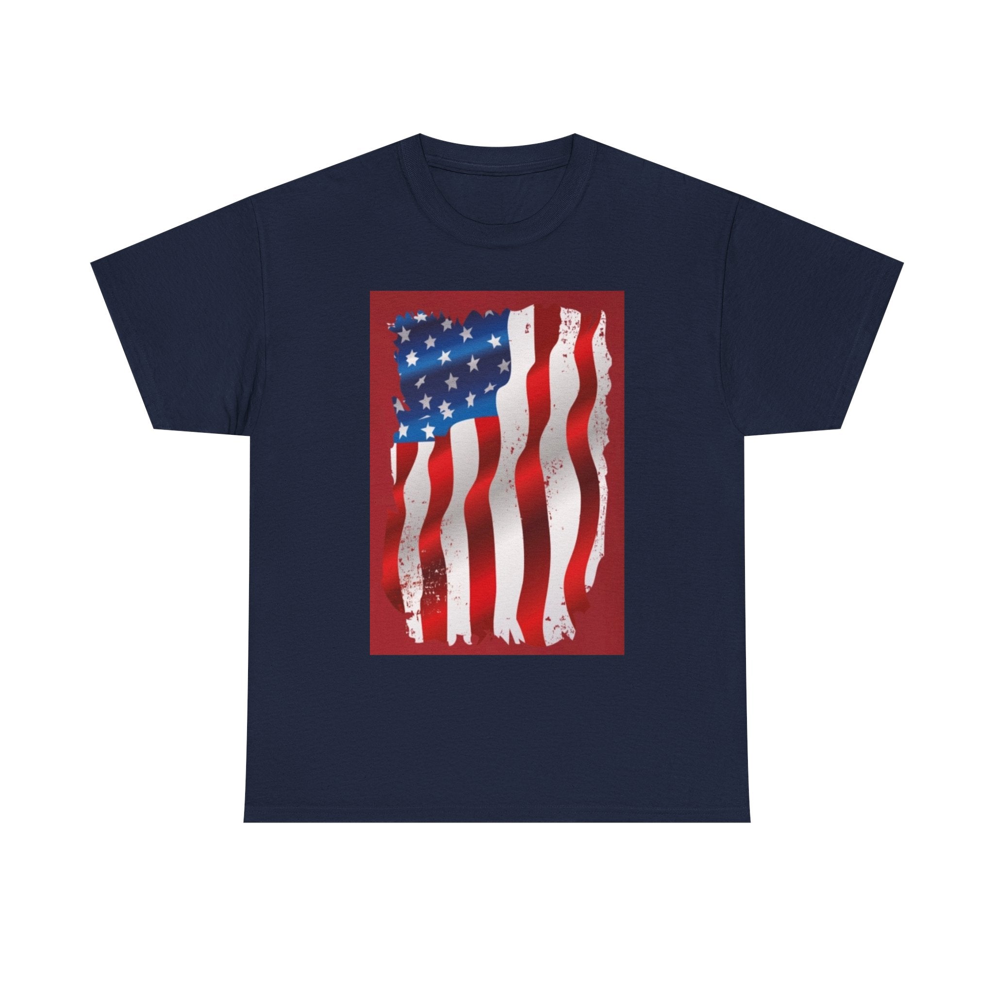 American Flag Graphic Tee — Distressed Wavy Stars & Stripes