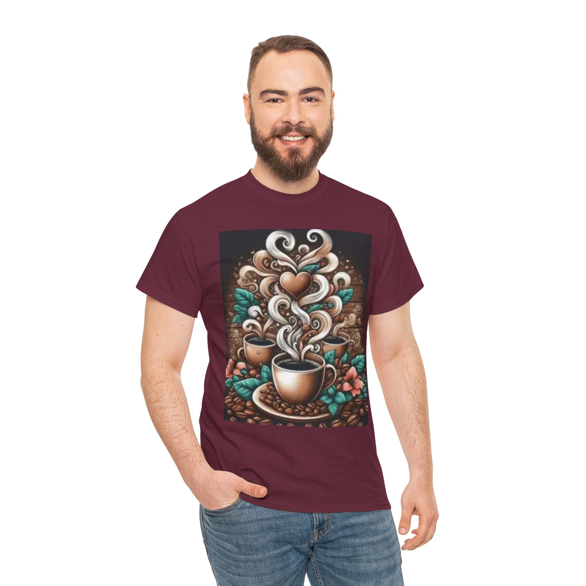Coffee Cup T-Shirt — Whimsical Steaming Heart Coffee Design