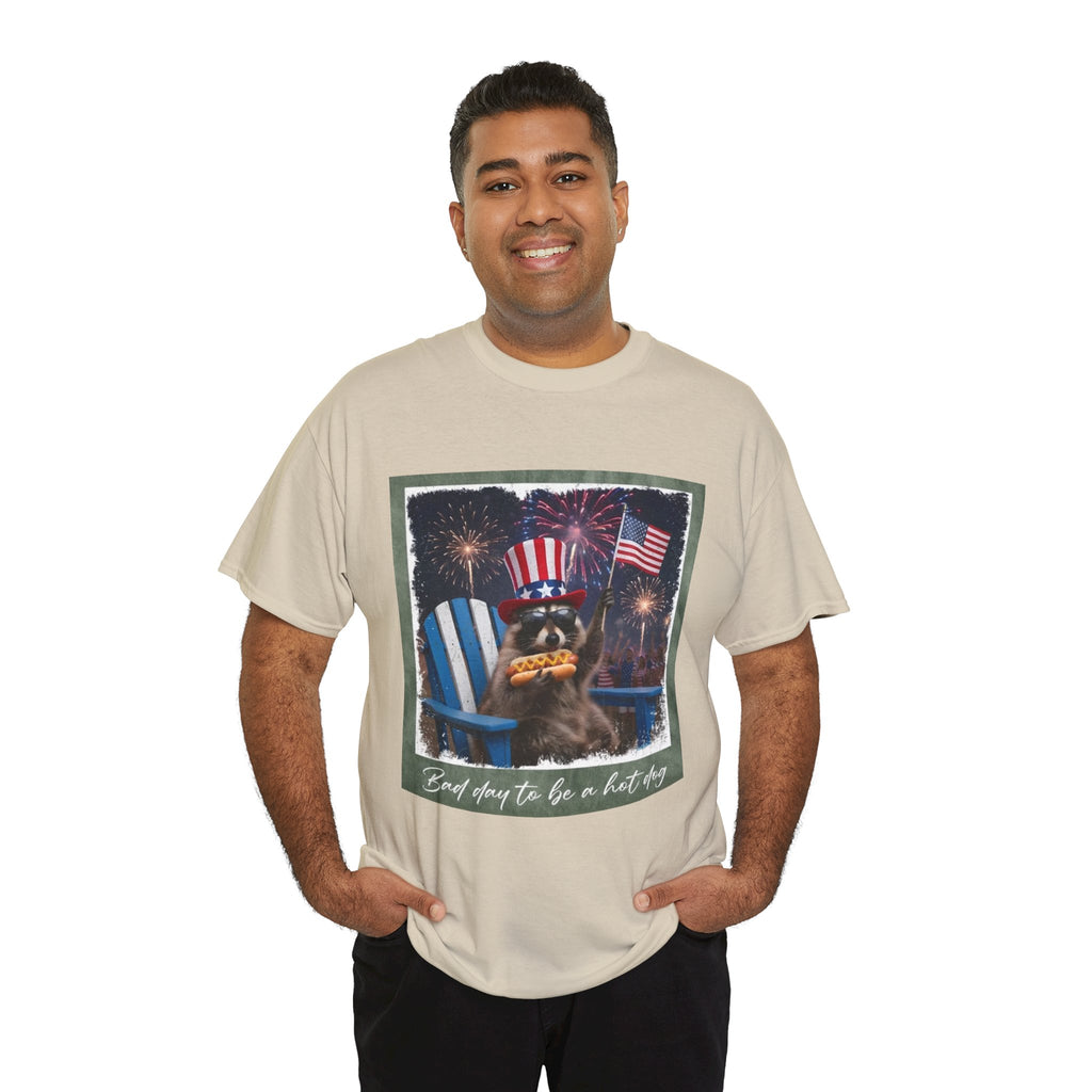 Patriotic Uncle Sam Bear T-Shirt — 'God Spares Us to Be a Hot Dog' 4th of July Tee