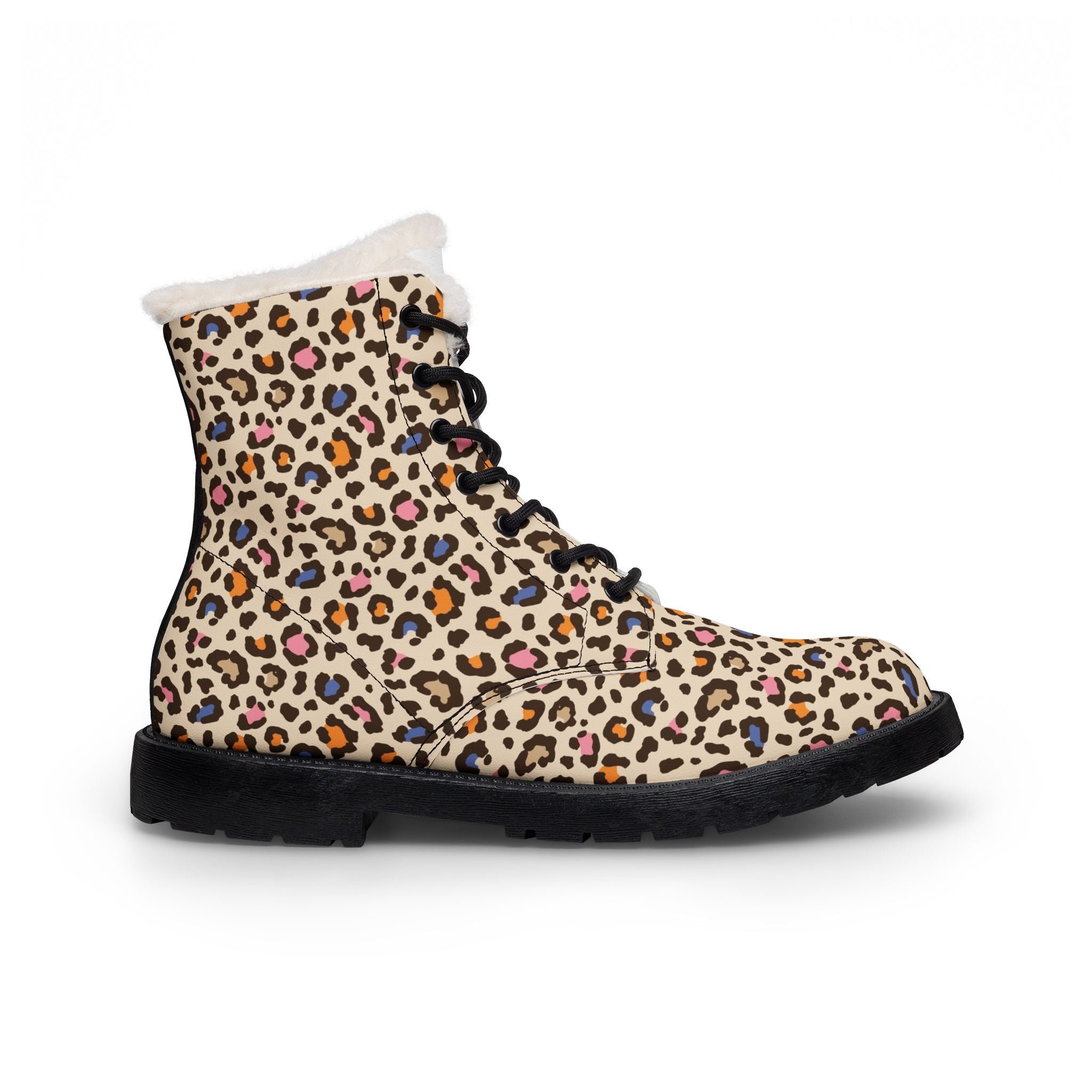 Leopard Print Fur-Lined Leather Boots — Women's Warm Winter Ankle Boots