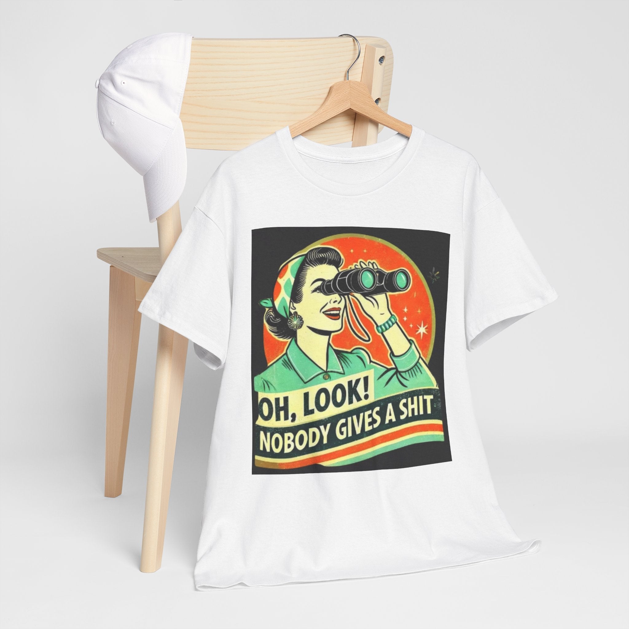 Graphic Tee — "Oh, Look! Nobody Gives a Shit" Retro Binoculars Design