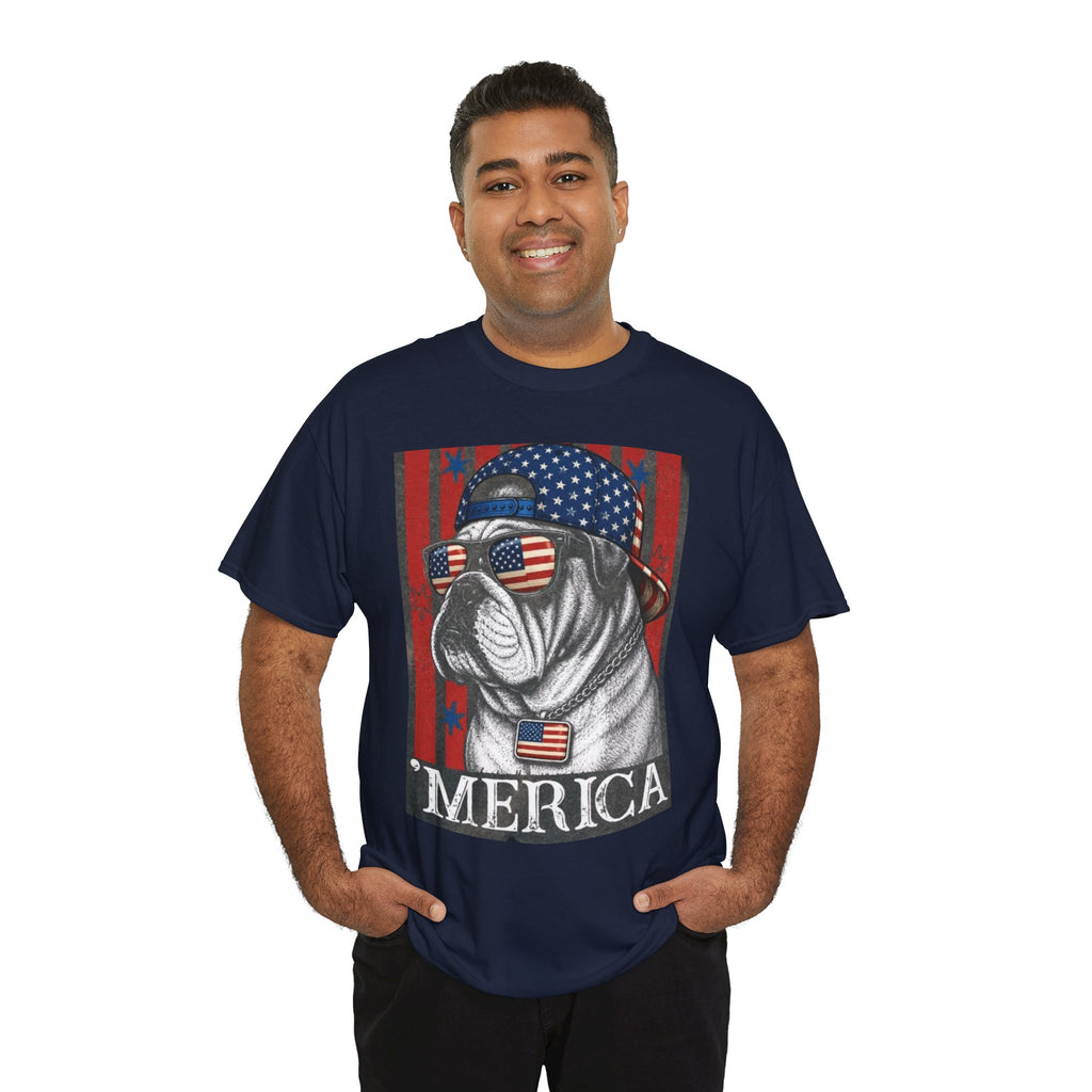 'Merica Bulldog T-Shirt — Patriotic American Flag Tee for Fourth of July