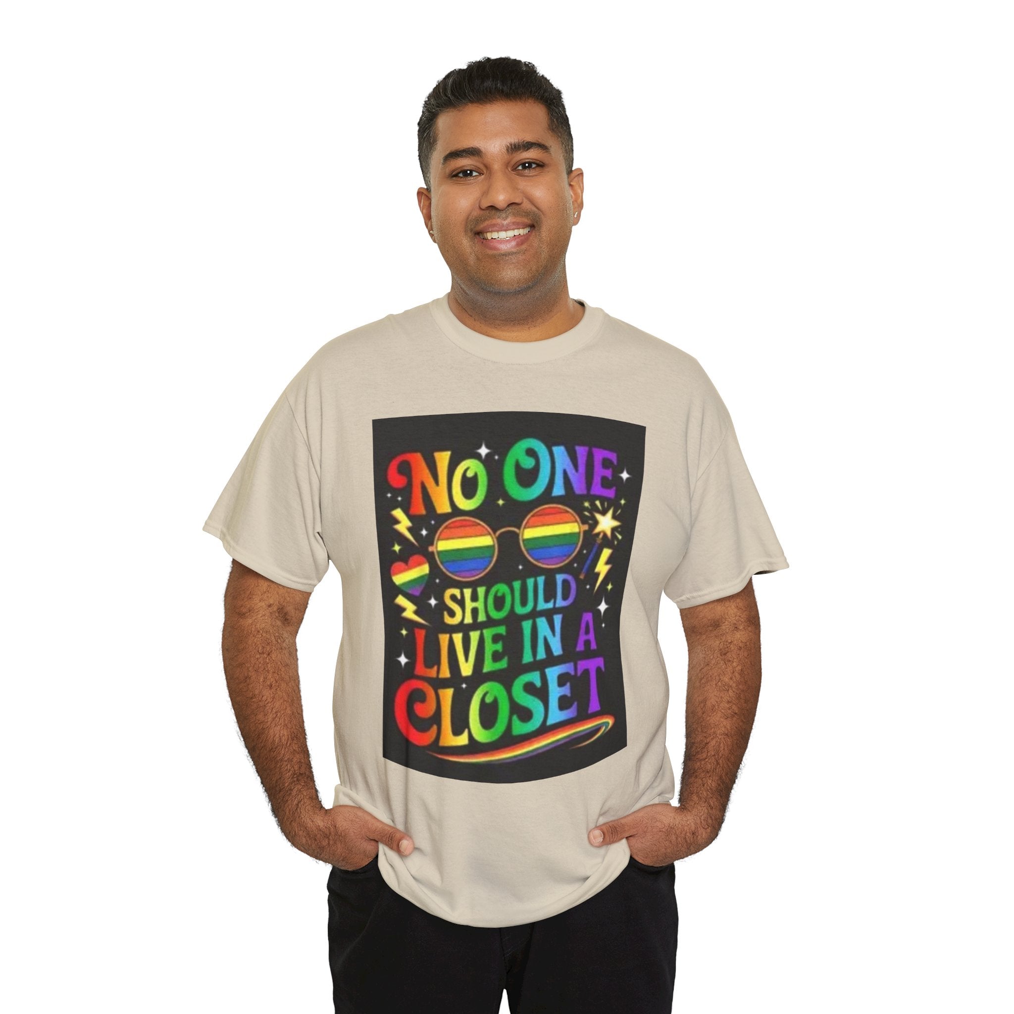 T‑Shirt — "No One Should Live in a Closet" Rainbow Pride Tee