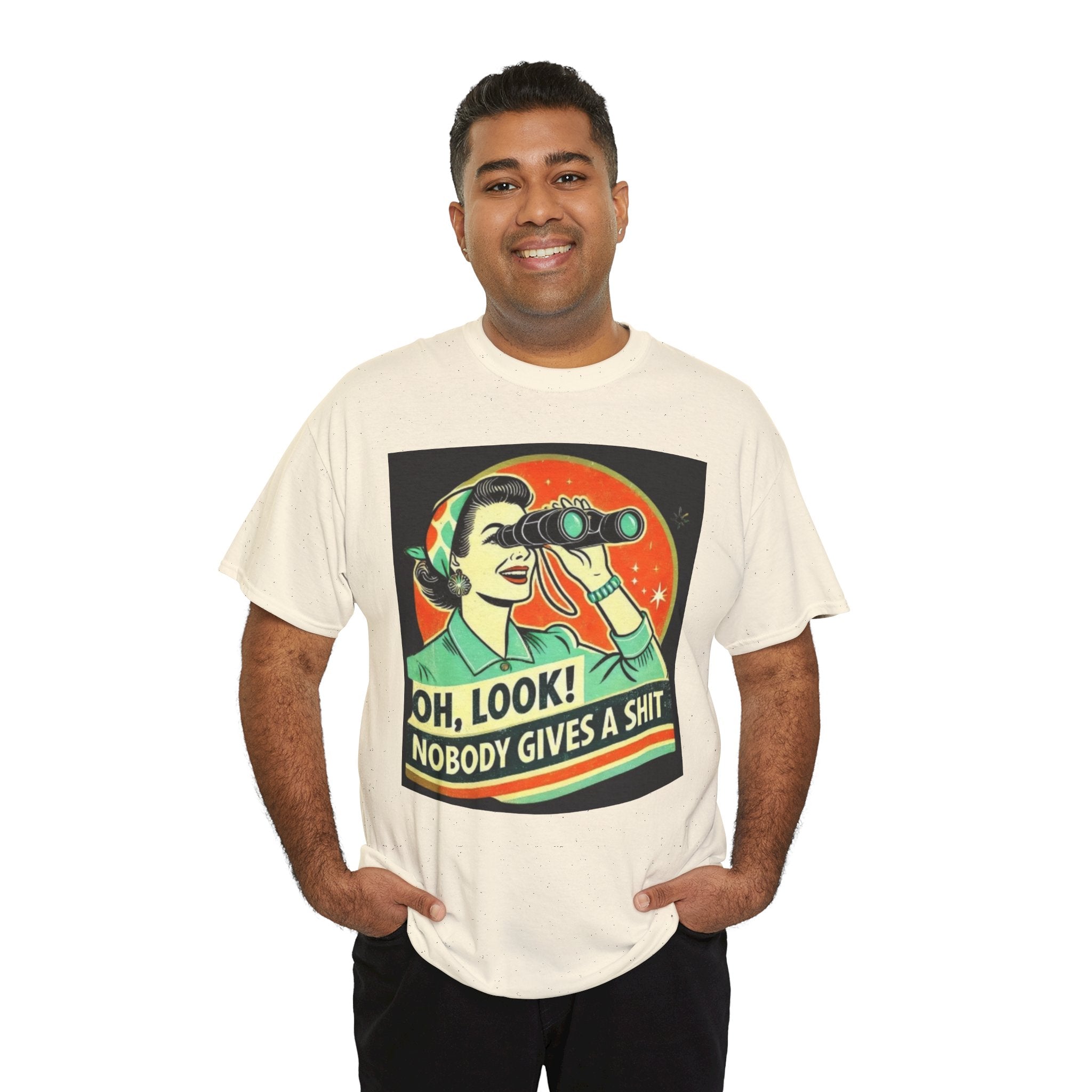 Graphic Tee — "Oh, Look! Nobody Gives a Shit" Retro Binoculars Design