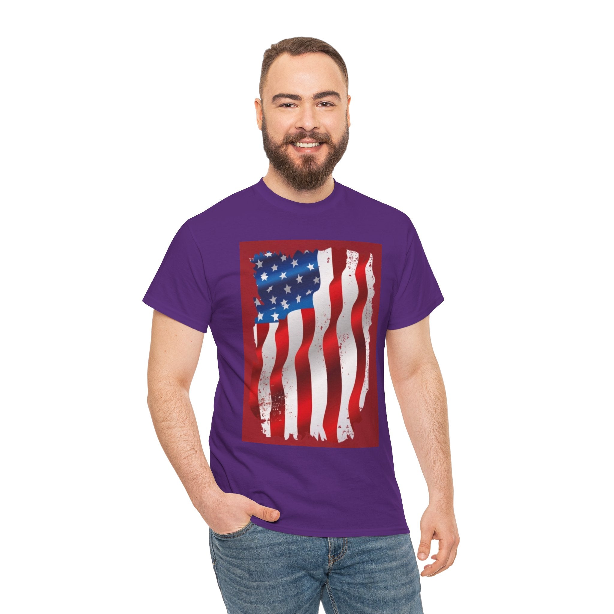 American Flag Graphic Tee — Distressed Wavy Stars & Stripes