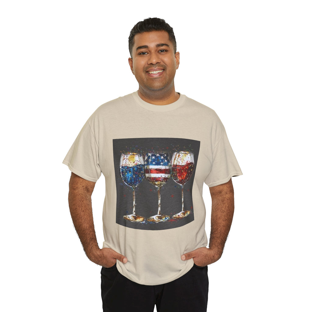 Wine Glasses with American Flag Design Tee