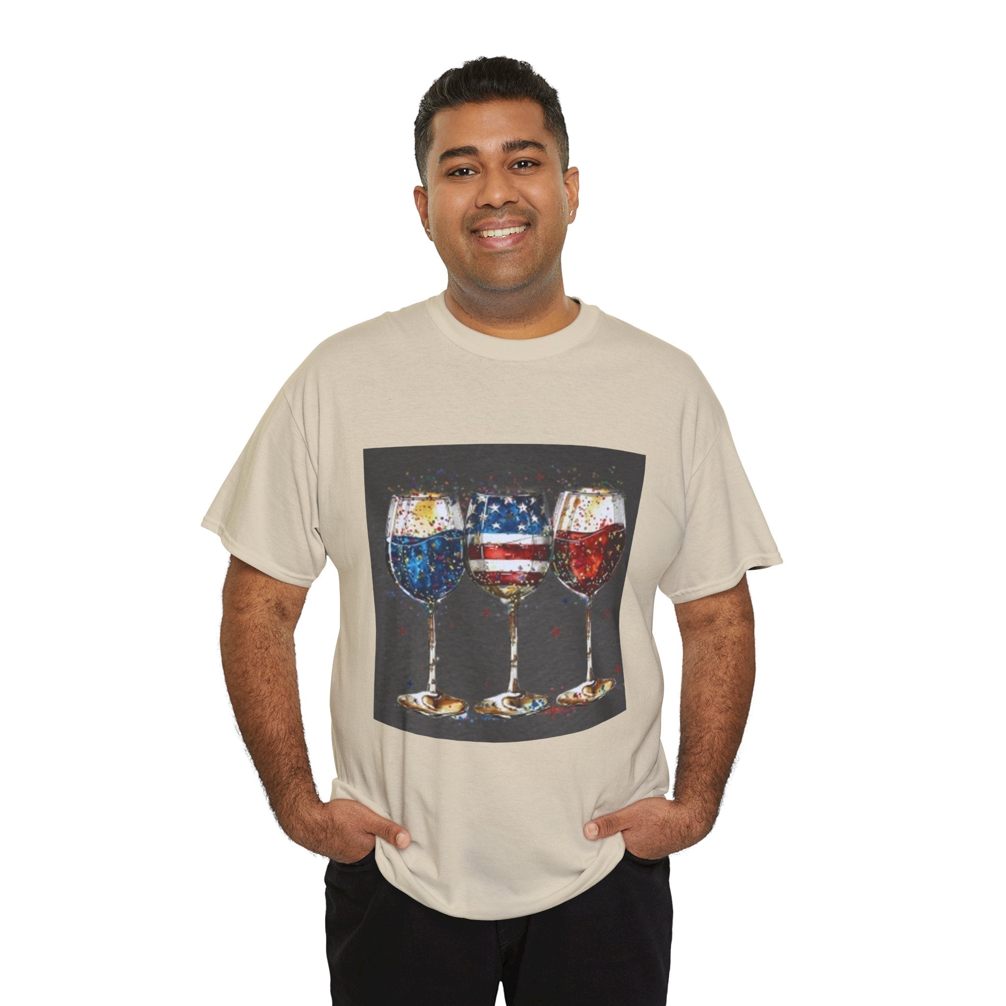Wine Glasses with American Flag Design Tee