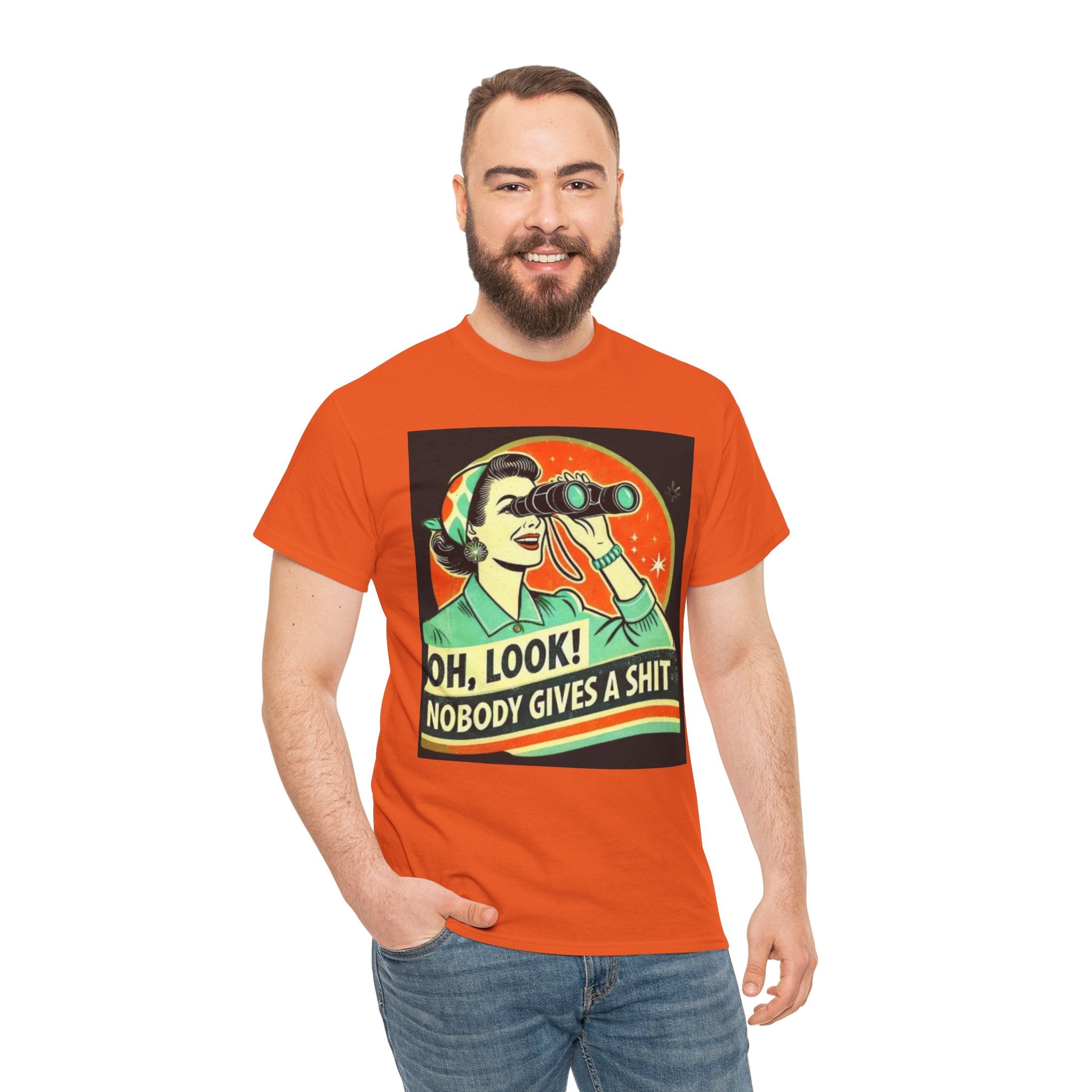 Graphic Tee — "Oh, Look! Nobody Gives a Shit" Retro Binoculars Design
