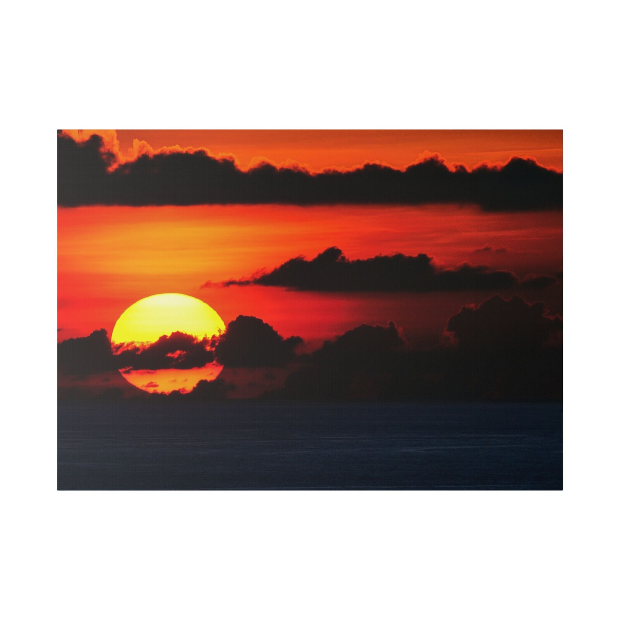 Sunset Ocean Canvas Print — Dramatic Red Sunset Wall Art