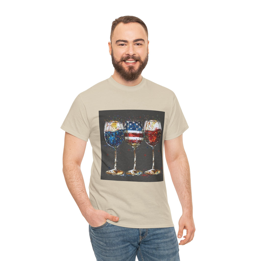 Wine Glasses with American Flag Design Tee