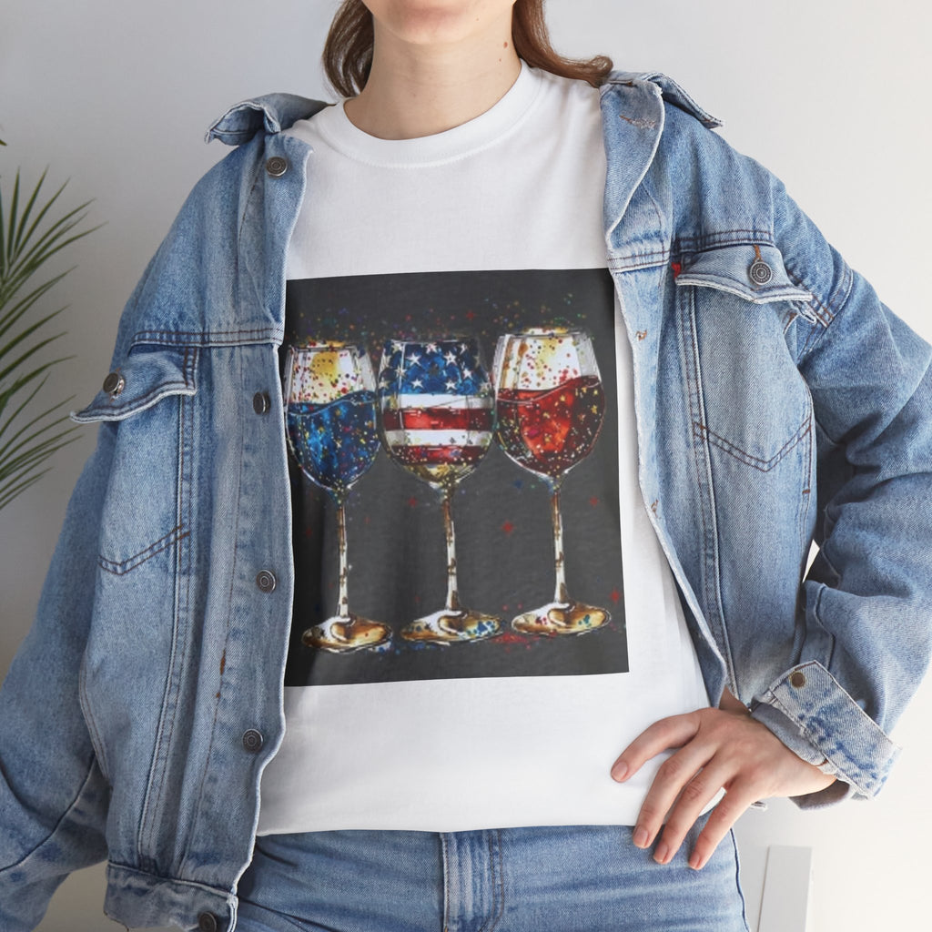 Wine Glasses with American Flag Design Tee