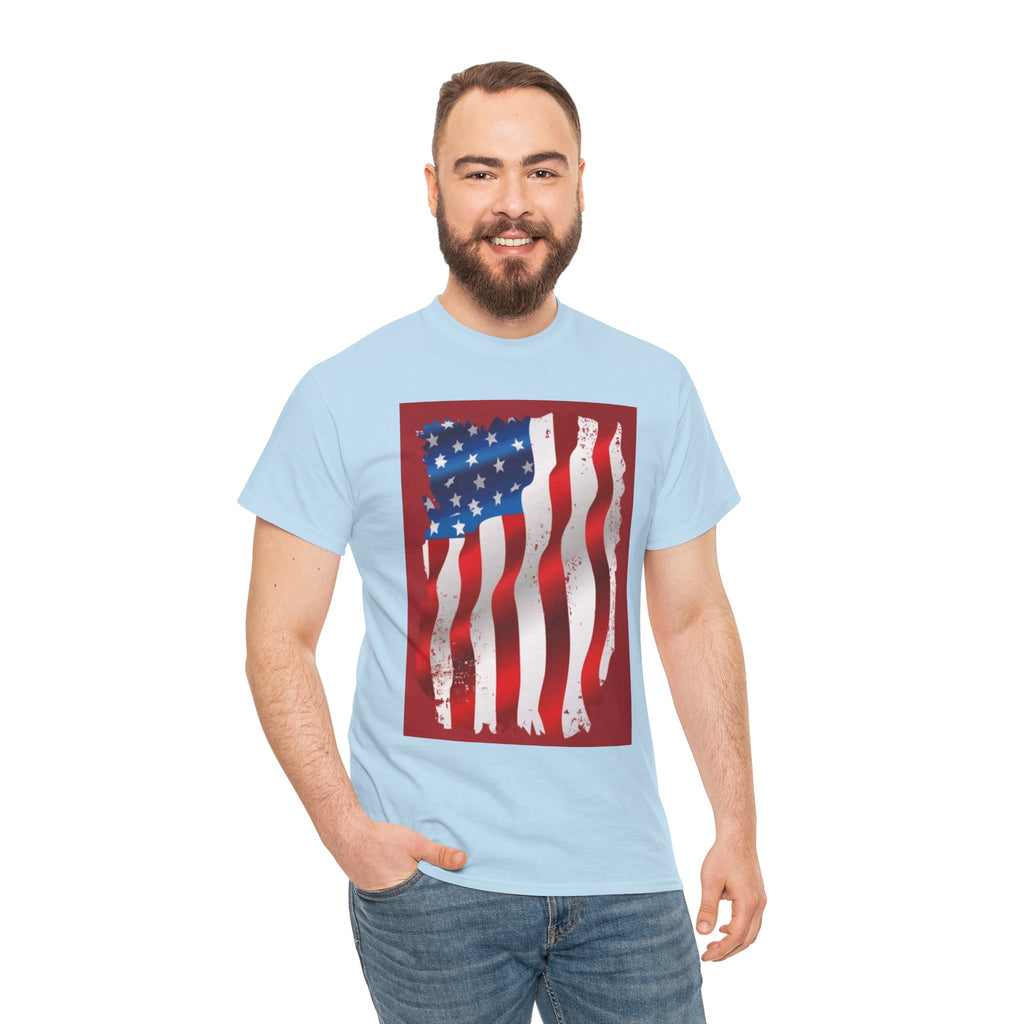 American Flag Graphic Tee — Distressed Wavy Stars & Stripes