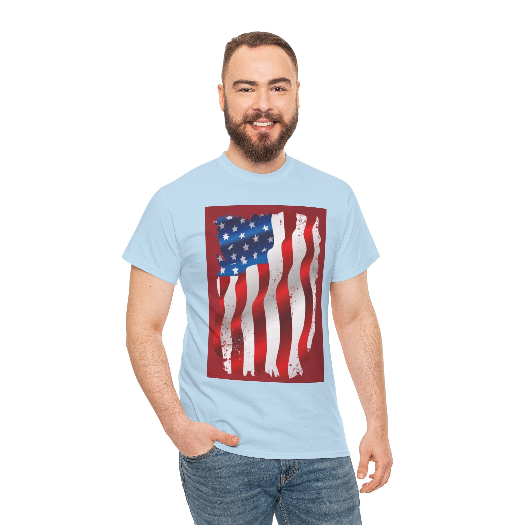 American Flag Graphic Tee — Distressed Wavy Stars & Stripes